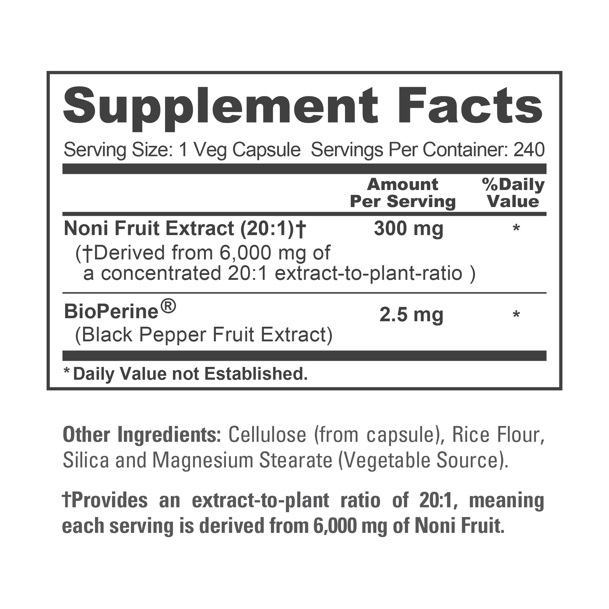 NusaPure Noni Fruit 20:1 Extract, 300 mg Equivalent to 6,000 mg 240 Capsules Suitable for Vegetarian/Vegan, Non-GMO NusaPure uk supplements