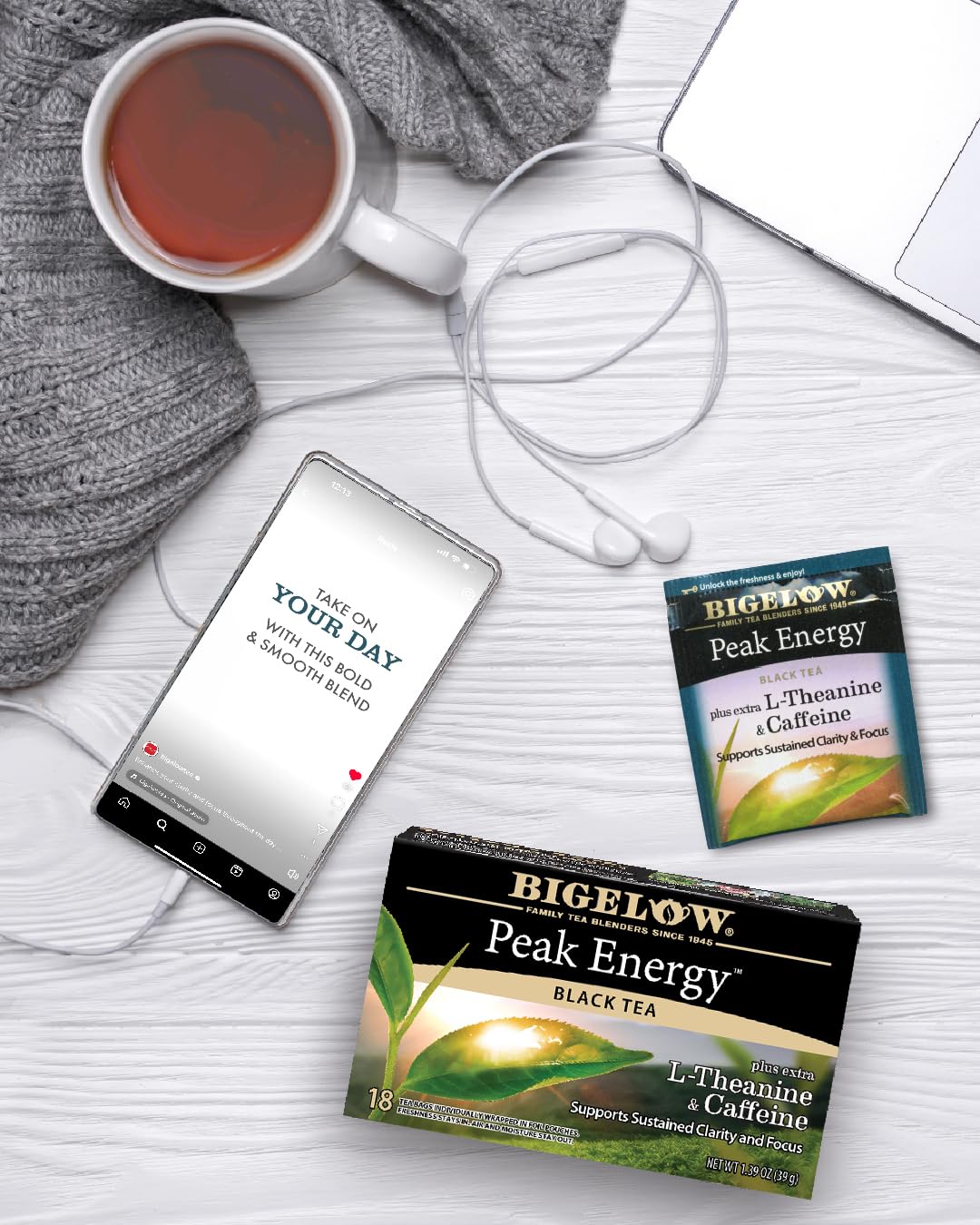 Bigelow Tea Peak Energy plus extra L-Theanine & Caffeine, 18 Count (Pack of 6), 108 Total Tea Bags Bigelow Tea uk supplements