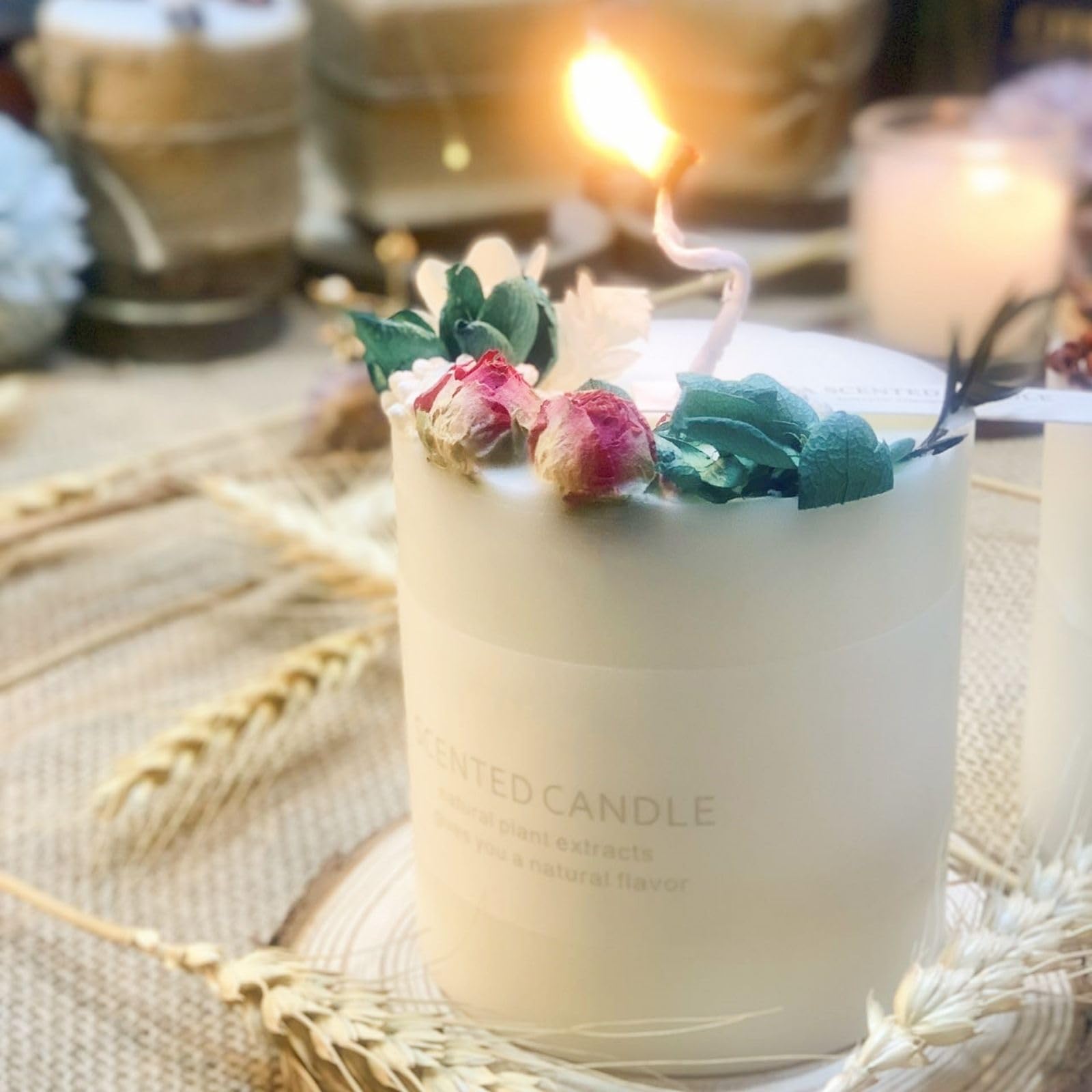 Natural Soy Scented Pillar Candles with Glass, Classic 10 oz Luxury Non Toxic White Bathroom Candle uniqicon uk supplements