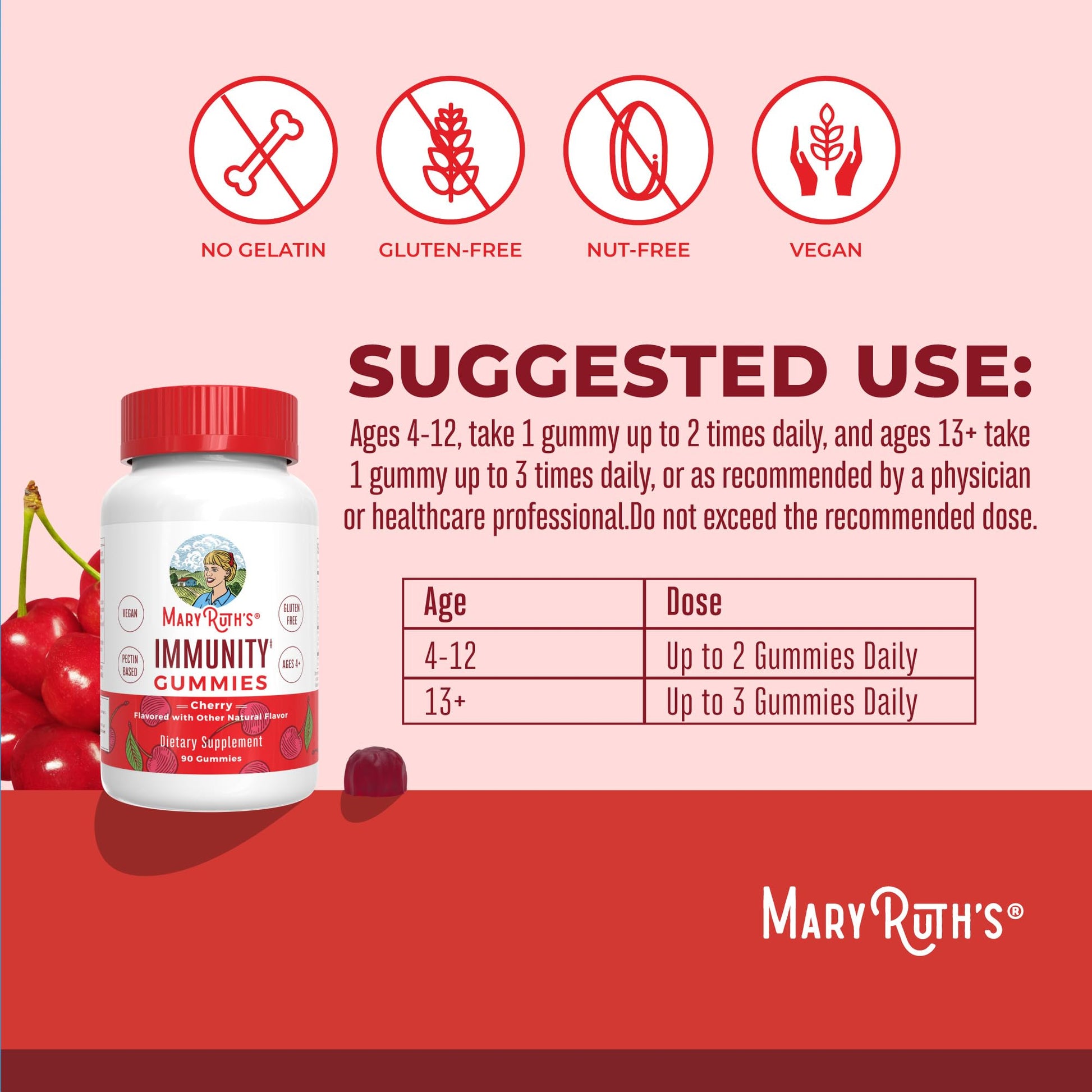 Mary Ruth's 5-1 Immunity Gummies with Elderberry for Kids & Adults | Cherry | Pectin Based | Vegan | 90 Count MARYRUTH'S uk supplements