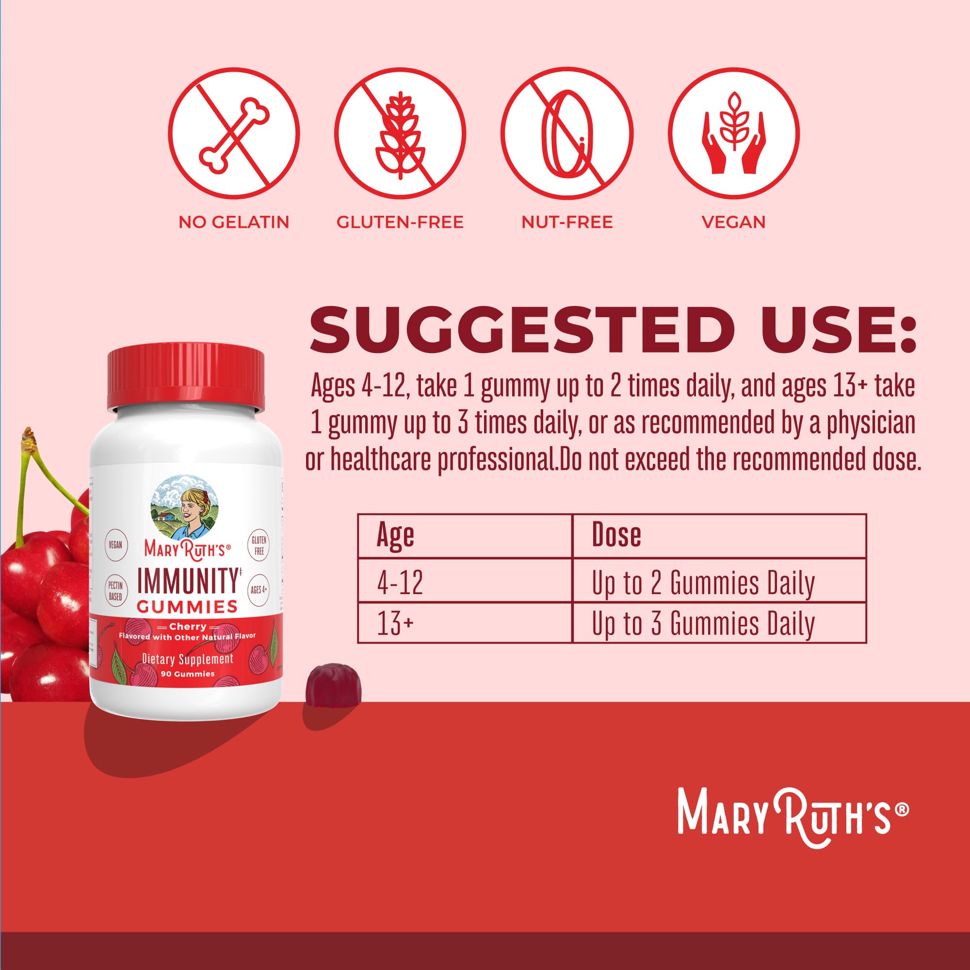 Mary Ruth's 5-1 Immunity Gummies with Elderberry for Kids & Adults | Cherry | Pectin Based | Vegan | 90 Count MARYRUTH'S uk supplements
