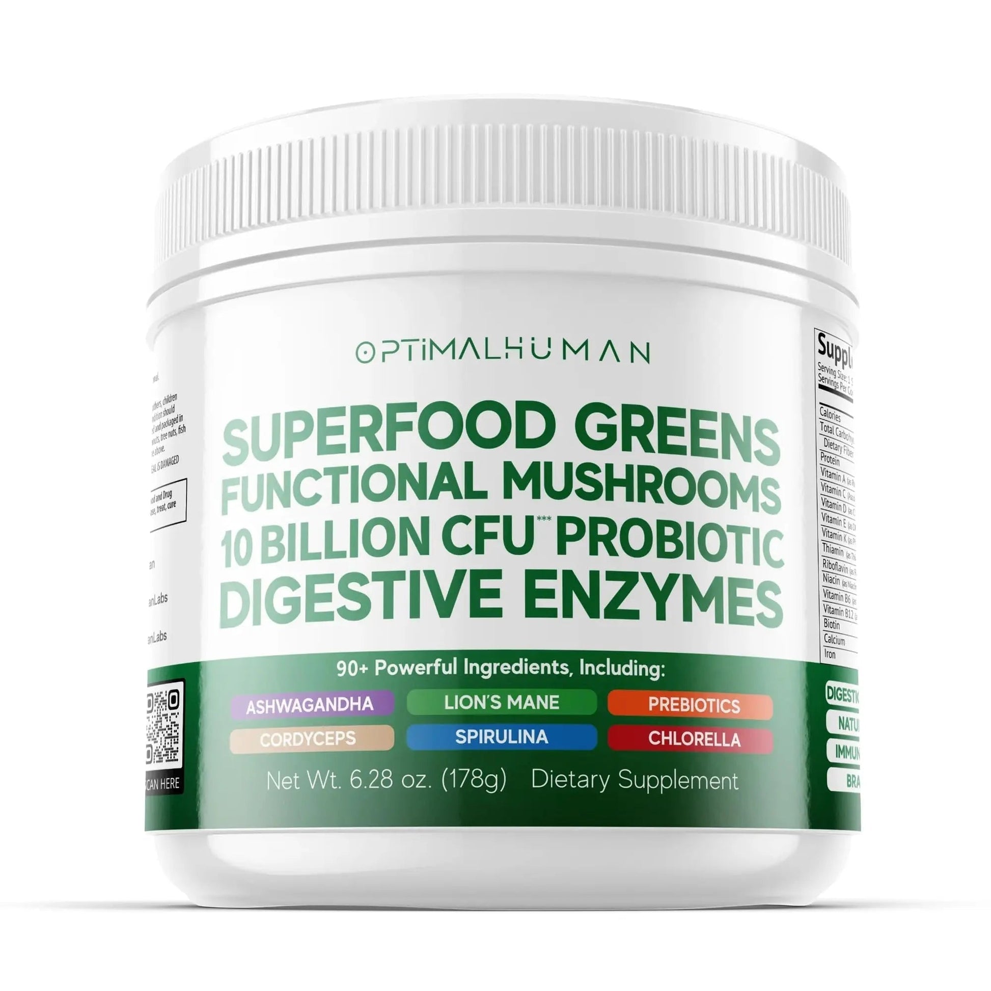 Optimal Human Superfood Greens Powder – 90+ Ingredient Blend with Lion’s Mane Supplement, Ashwagandha & Turmeric O H uk supplements