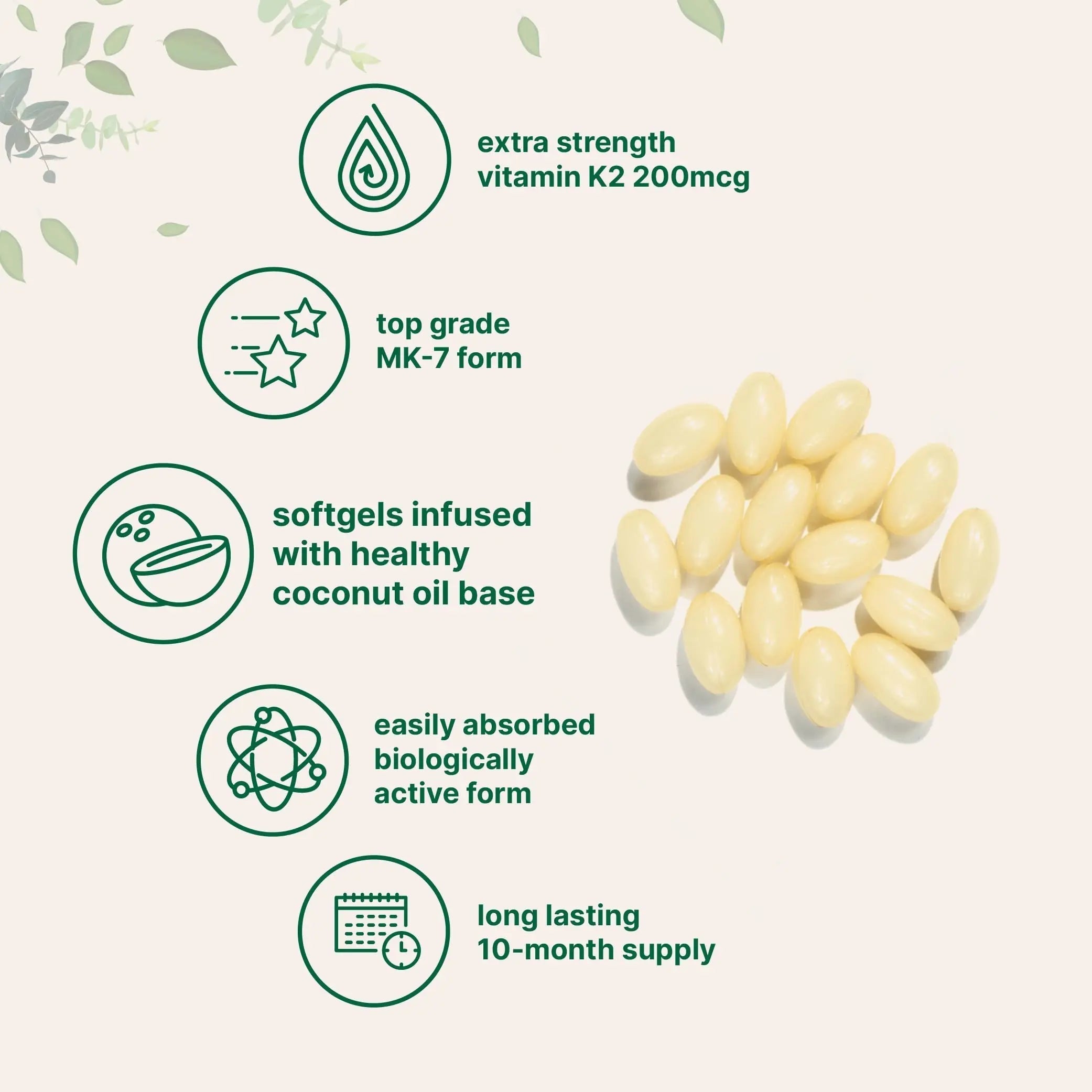 Micro Ingredients Vitamin K2 MK-7 Supplement, 200 mcg Per Serving, 300 Coconut Oil Softgles | Easily Absorbed, Active Menaquinone Form | Micro Ingredients uk supplements