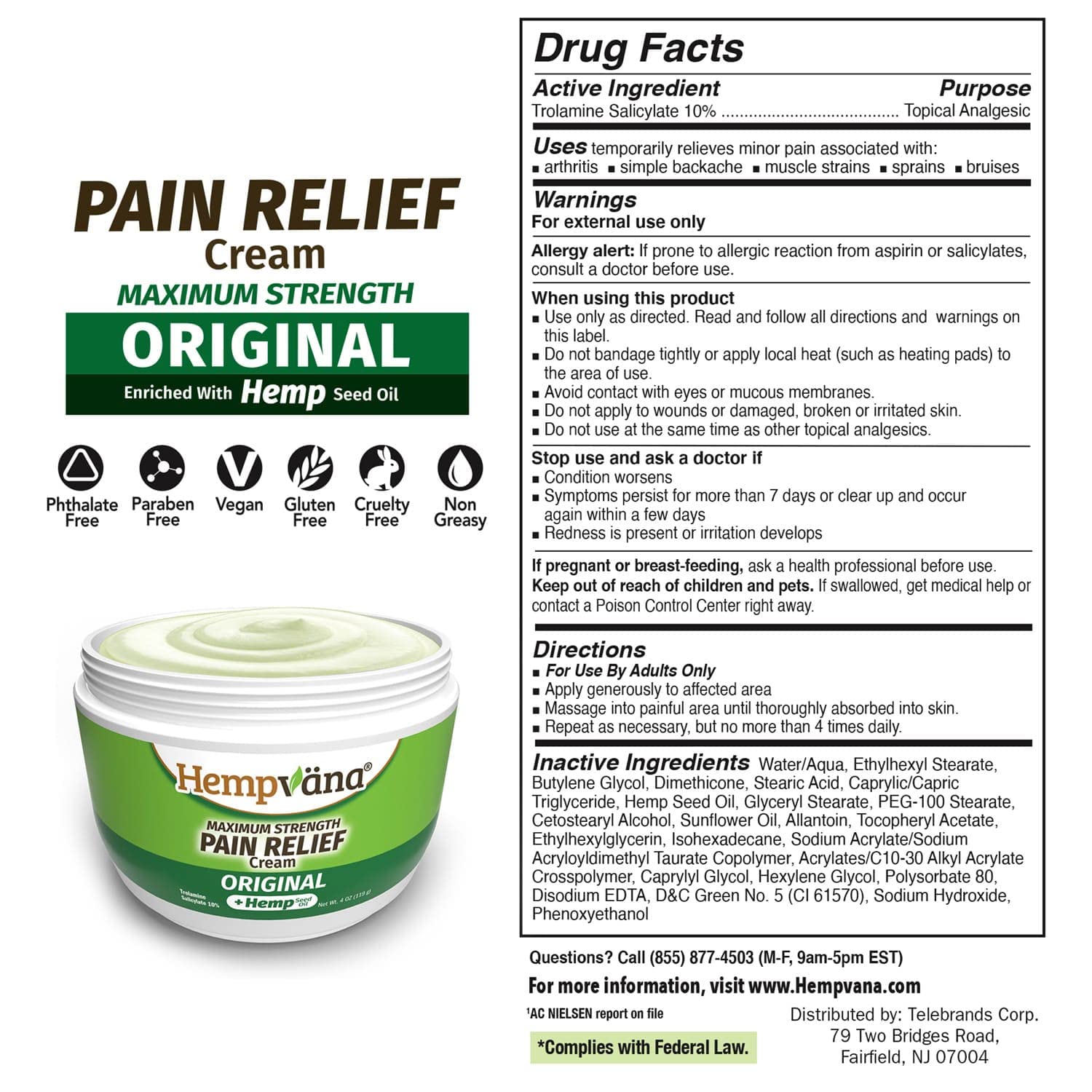 Hempvana Relief Cream 2 Pack with Seed Extract - Relieves Inflammation, Muscle, Joint, Back, Knee, Nerves and Arthritis – Made in USA 4oz Paraben Free, Vegan, Cruelty-Free As Seen On TV Hempvana uk supplements