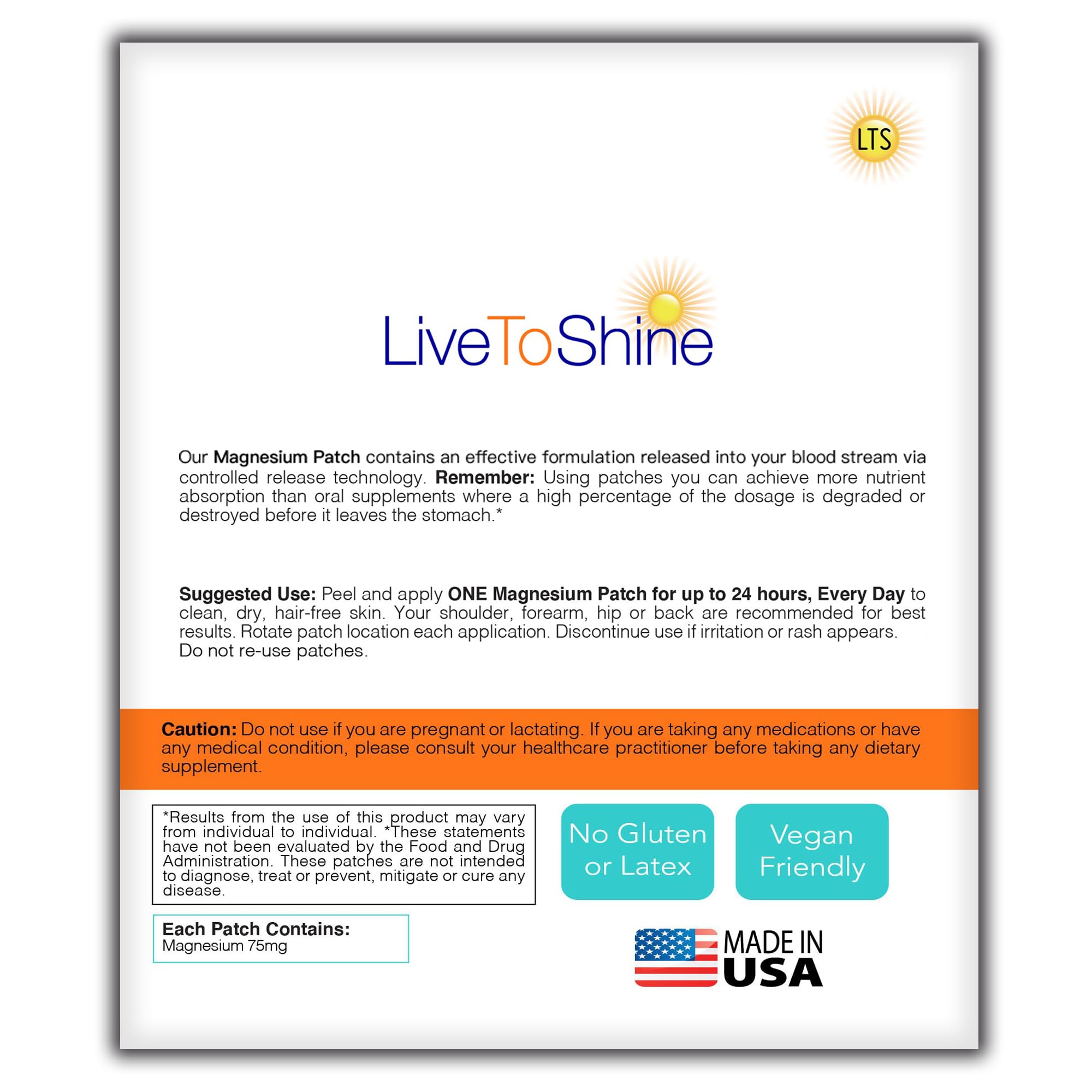 Magnesium Patches for Men and Women - Sleep Support & Relaxation, Muscle Recovery, Nerve Function - USA Made - 30 Premium Fast-Acting, Slow-Release Patches - Live To Shine Live To Shine uk supplements