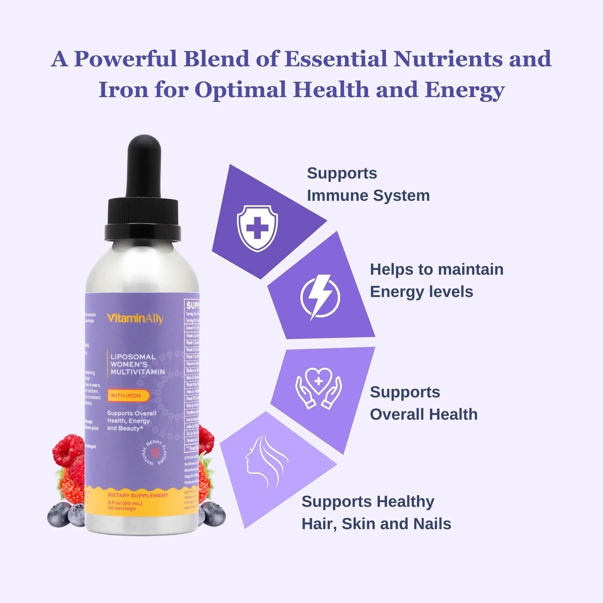 Vitaminally Women's Multivitamin liposomal Liquid Drops with Iron | 30 Day Supply | 3 FL Oz | Non-GMO | Gluten Free | Supports Overall Health, Energy and Beauty Vitaminally uk supplements