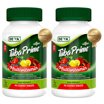 DEVA Tuba Prime Vegan Multivitamin Iron-Free High-Potency Vitamin & Mineral Dietary Supplement Antioxidants, Fruit & Veg Blend, Super Mushrooms, Probiotics, Prebiotics, Seeds, Herbs 90 Tabs 2-Pack DEVA uk supplements