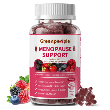 GREENPEOPLE Menopause Supplements for Women Gummies - 16-in-1 Dual Action Menopause Relief W/Black Cohosh, Vitex, Beef Organs for Hormone Balance, Hot Flashes, Night Sweats & Mood, Sugar-Free 60 CT GREENPEOPLE uk supplements