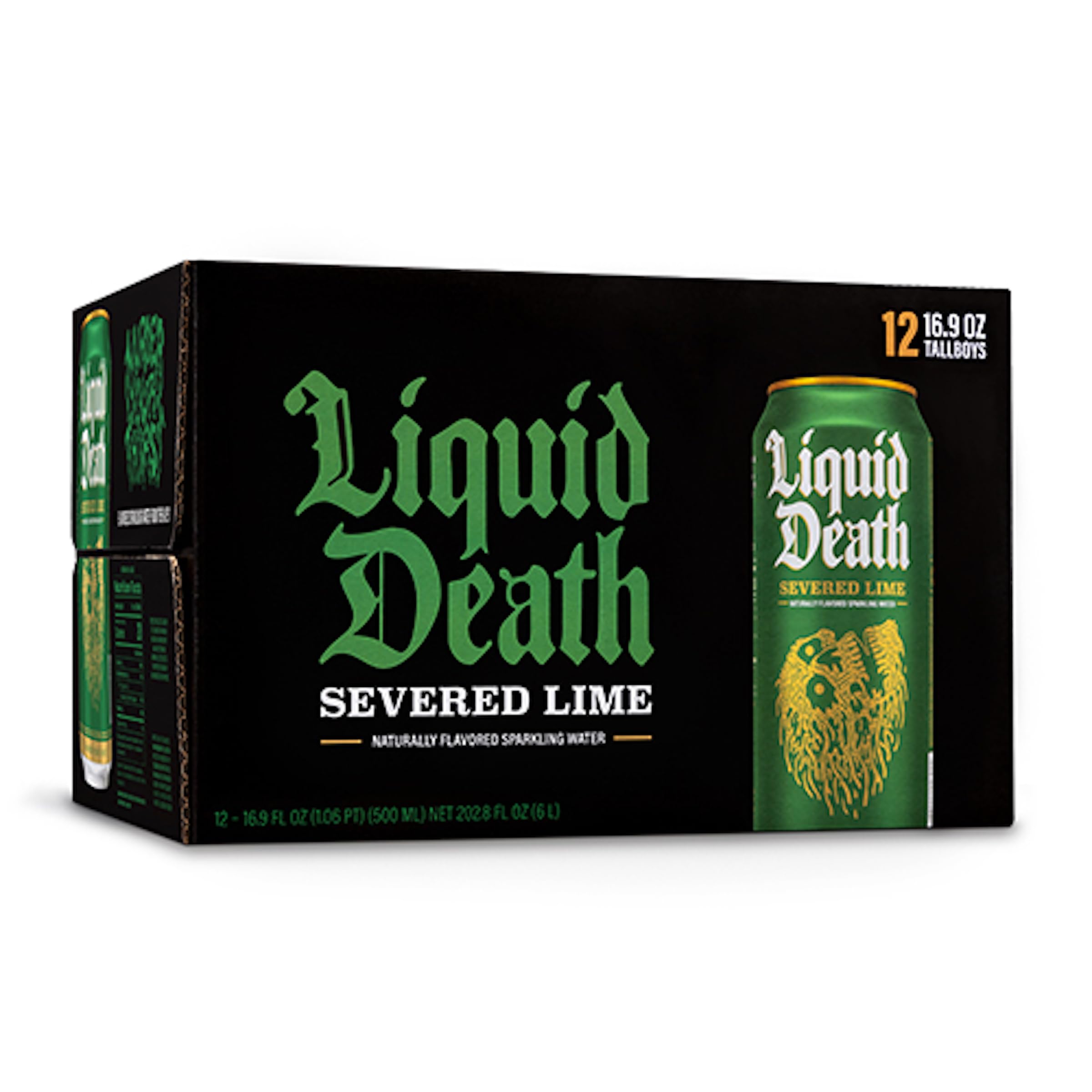 Liquid Death Flavored Sparkling Water with Agave, Severed Lime, 16.9 oz Tallboys (12-Pack) Liquid Death uk supplements