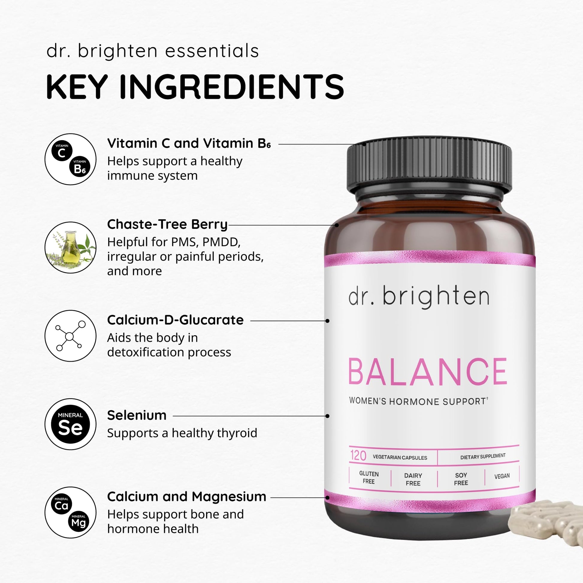 Dr. Brighten Balance - Hormone Balance for Women with Chasteberry and DIM - Targets Hormonal Acne, Period Issues, & PMS - Vegan, Non-GMO Dr. Brighten uk supplements