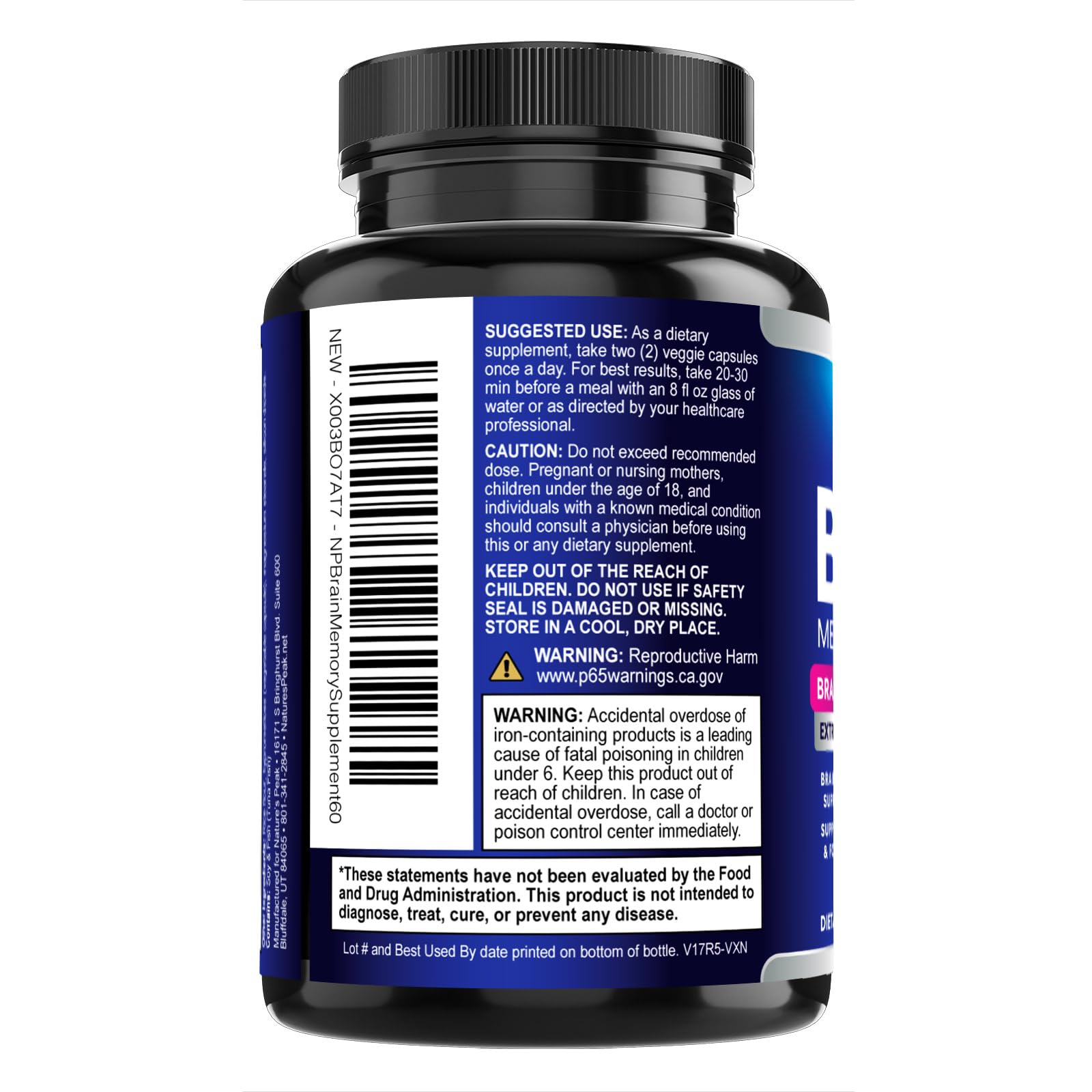 Brain Memory Supplement - 3X Strength Nootropics for Concentration, Clarity & Focus Support - Brain Health Cognitive Vitamins with Bacopa, Phosphatidylserine & DMAE, Brain Booster Pills, 60 Capsules Nature's Peak uk supplements