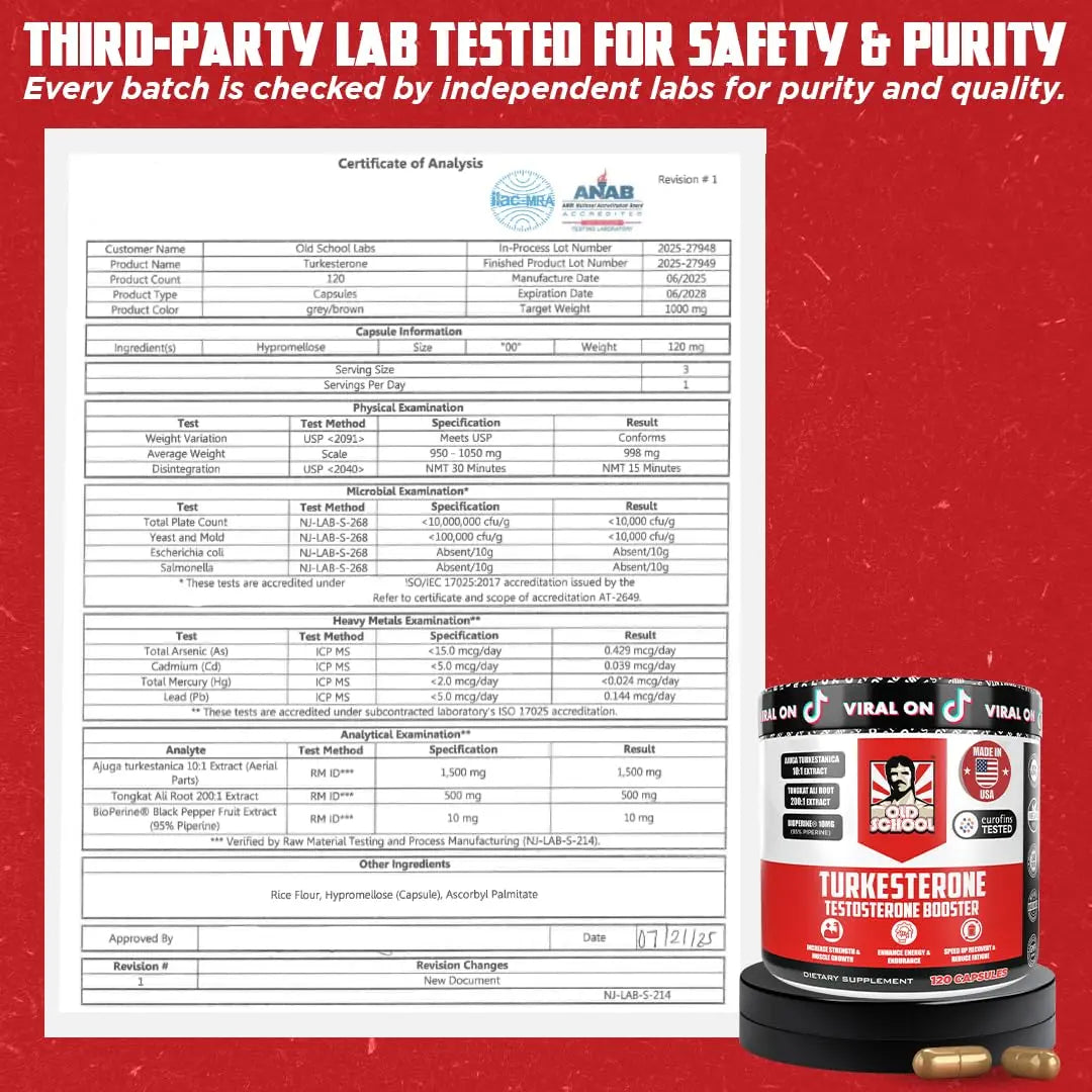 Old School Labs  Supplement for Men – Max Potency Tongkat Ali with BioPerine® for Max Absorption, Supports Muscle, Strength, Recovery, Drive & Stamina – Turkesterone, 120 Capsules Old School Labs uk supplements