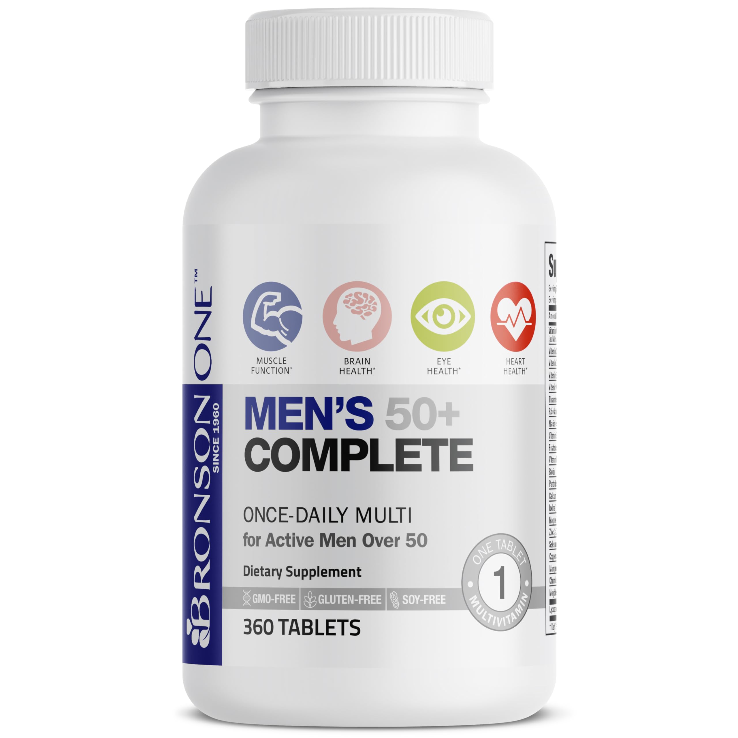 Bronson ONE Daily Mens 50+ Complete Multivitamin Multimineral, 360 Tablets Bronson uk supplements