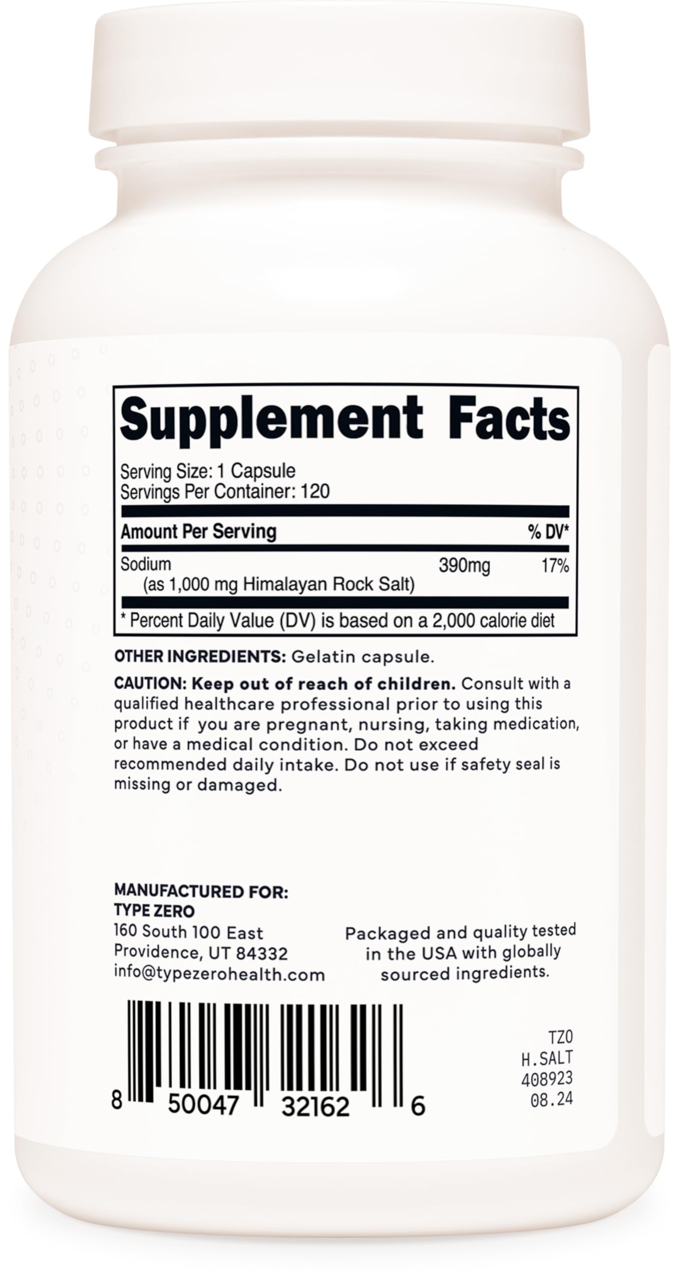 Type Zero Himalayan Rock Salt Capsules (120 Capsules) (1000mg per Serving) Type Zero uk supplements