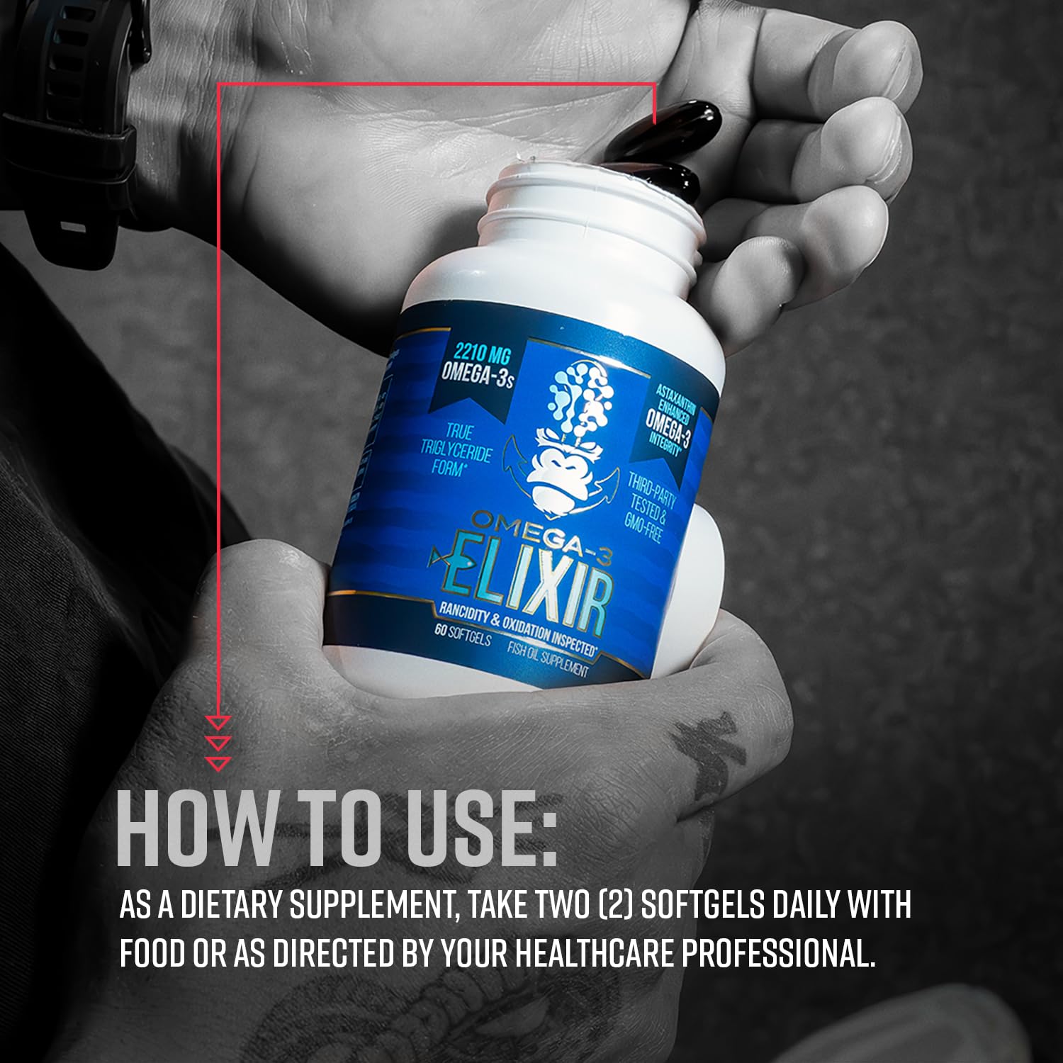 Gorilla Mind Omega-3 Elixir™ | 2210mg Fish Oil Re-Esterified Triglyceride Form | EPA, DHA + 2 Fatty Acids | Astaxanthin Infusion for Bolstered Integrity | 3rd Party & Rancidity Tested | 60 Softgels Gorilla Mind uk supplements