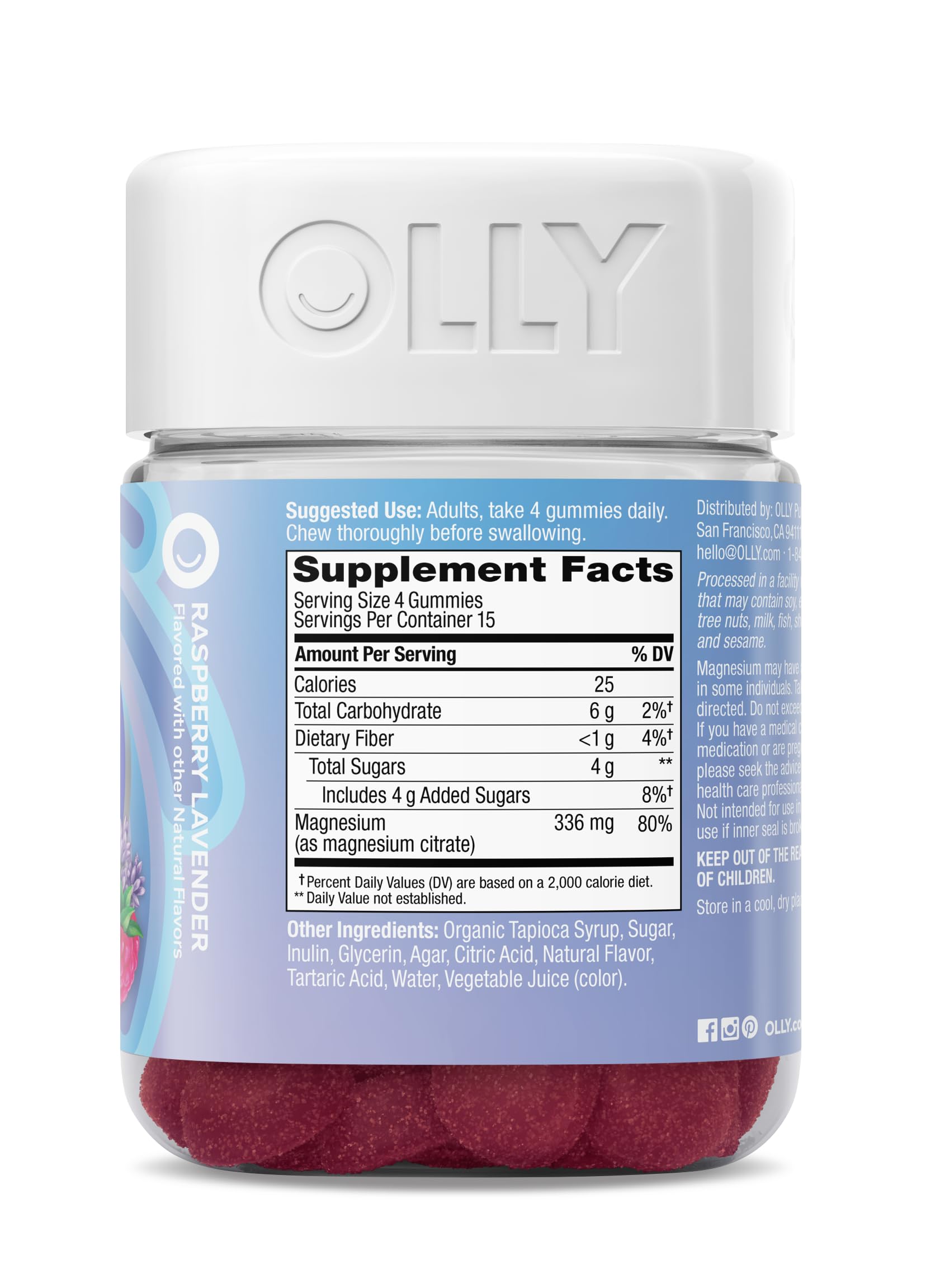 OLLY Relaxing Magnesium Gummies, Supports Muscle Relaxation*, Magnesium Citrate, Raspberry Lavender Flavor, 15 Day Supply - 60 Count OLLY uk supplements