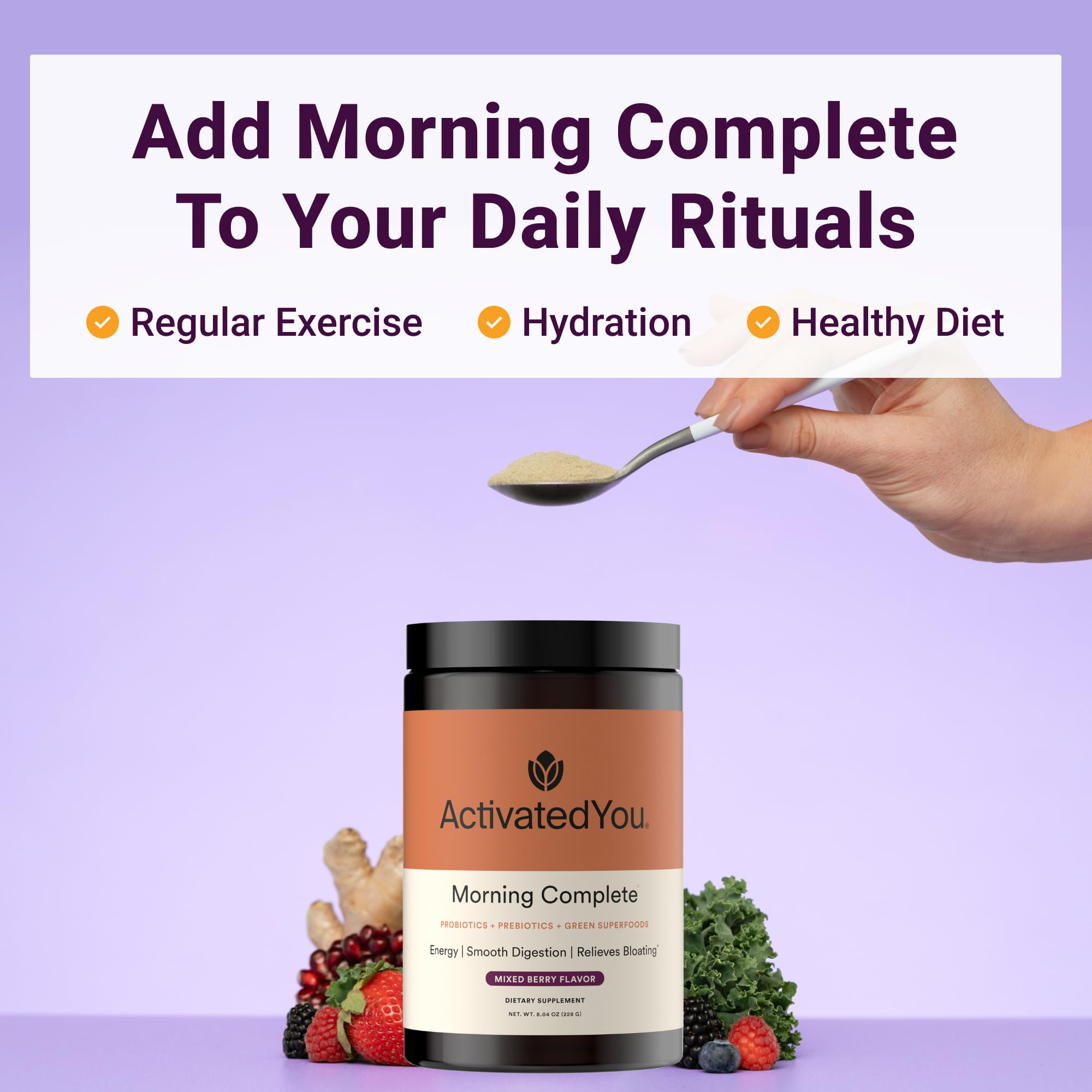 ACTIVATEDYOU Morning Complete Super Greens Powder Drink Mix - Gut Health Boost with Prebiotics, Probiotics, & Antioxidants - 10 Billion CFUs, Mixed Berry Flavor - Greens Superfood Powder - 3 Pack ACTIVATEDYOU uk supplements