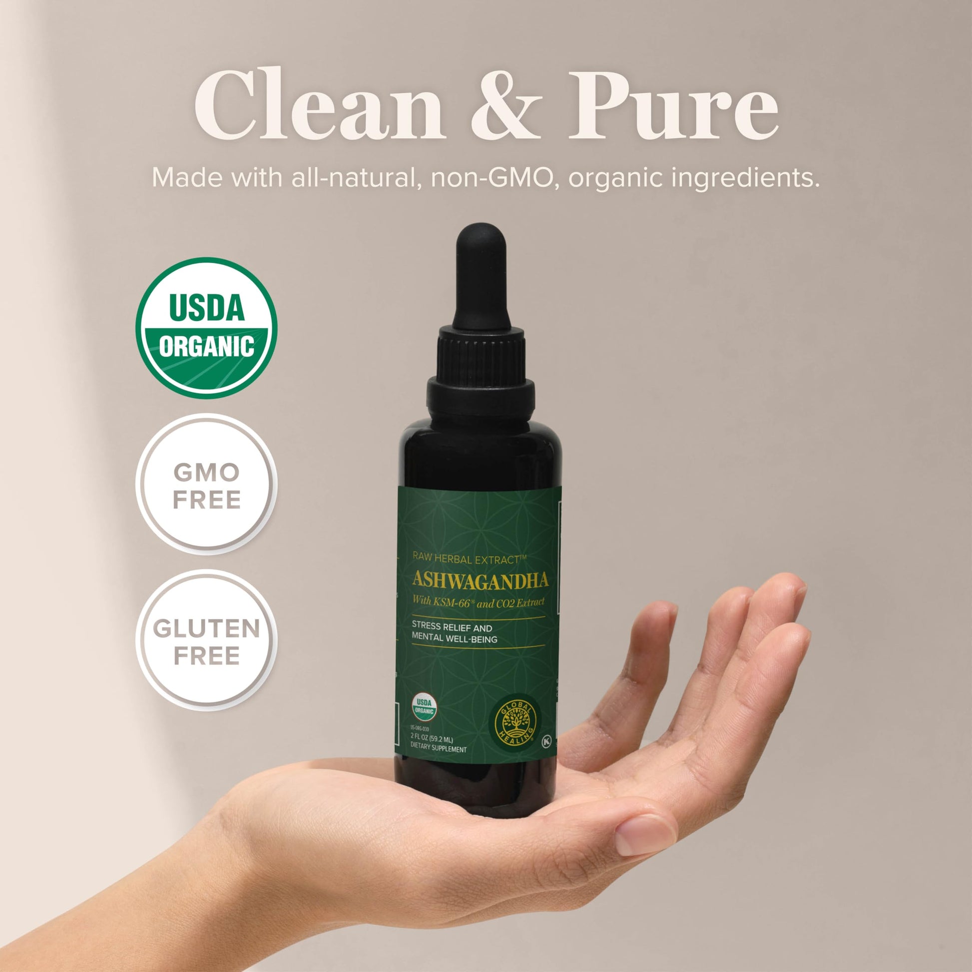 Global Healing Center - Organic Ashwagandha Supplements Drops - KSM-66 Ashwagandha Extra Strength for Men & Women, Helps Promote Relief from Stress, Mood Support, Organic (2 Fl Oz) Global Healing Center uk supplements