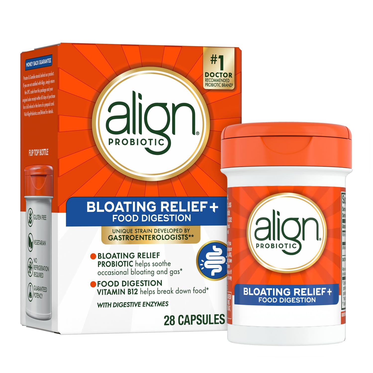 Align Probiotic Bloating Relief + Food Digestion, Probiotics for Women and Men, #1 Doctor Recommended Brand‡, Promotes Digestive Health and Helps Support the Metabolism of Food*, 28 Capsules Align uk supplements