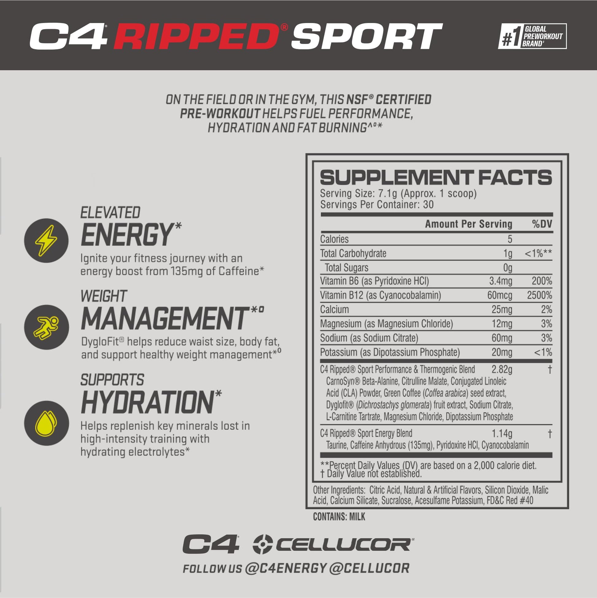 C4 Ripped Sport Pre Workout Powder Fruit Punch - NSF Certified for Sport + Sugar Free Cellucor uk supplements