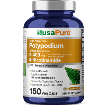 NusaPure Polypodium Nicotinamide 10:1 Extract, 240 mg Equivalent to 2,400 mg per Veg Caps - 150 Count (Non-GMO, Soyfree, Bioperine) NusaPure uk supplements