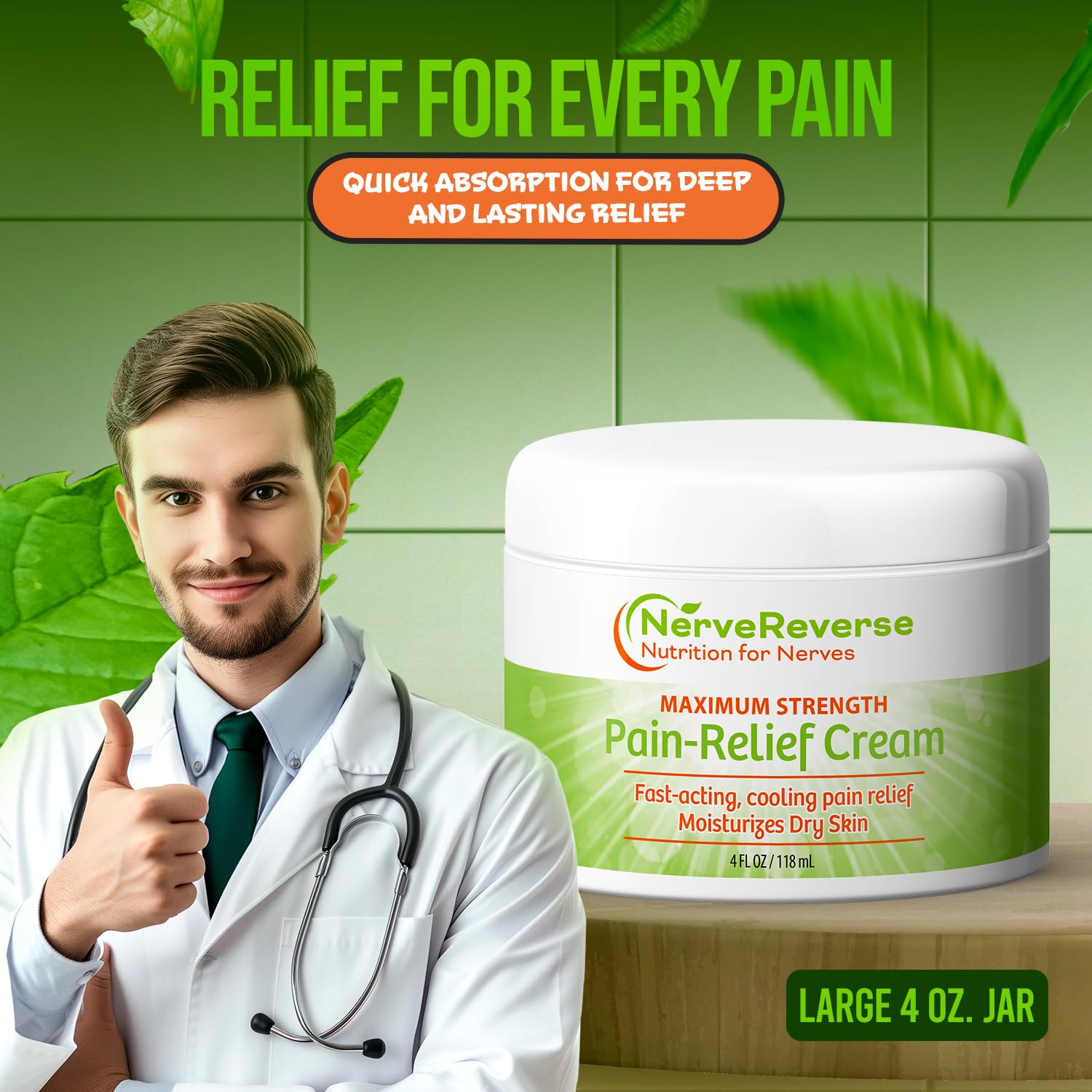 NerveReverse - Neuropathy Pain Relief Cream for feet, Hands, Legs Toes. Large 4 OZ. JAR. Fast-Acting, Maximum Strength Cream with 4% Menthol, MSM, L-Carnitine, L-Arginine, Vitamin E, Vitamin B6 NERVEREVERSE NUTRITION FOR NERVES uk supplements