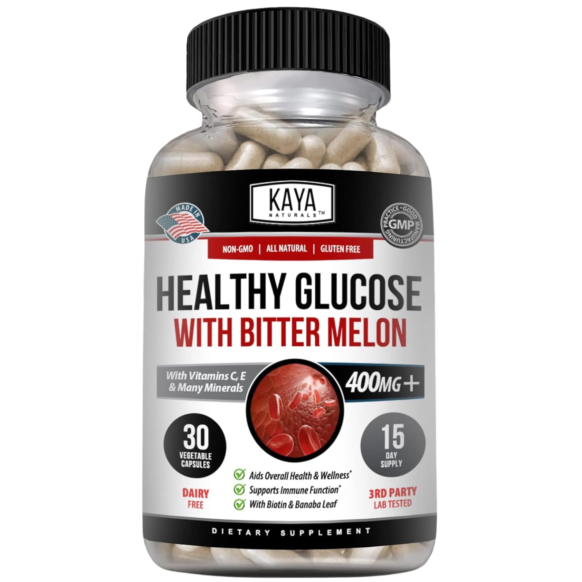 Kaya Naturals Healthy Gluco with Bittermelon Supplement | Support Healthy Levels and Function, 20 Herbs Vitamins and Minerals, Alpha Lipoic Acide, Cinnamon, Vitamin C & E, Non-GMO (30 Count) Kaya Naturals uk supplements