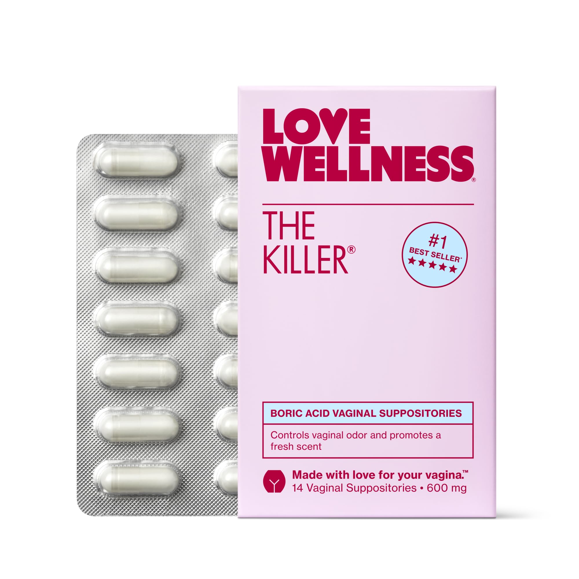 Love Wellness The Killer | Boric Acid Vaginal Suppositories | Balances pH & Supports Odor Control, a Healthy Vaginal Balance and Environment | Fast-Acting & Fragrance-Free | Gentle & Effective | 14 Ct Love Wellness uk supplements