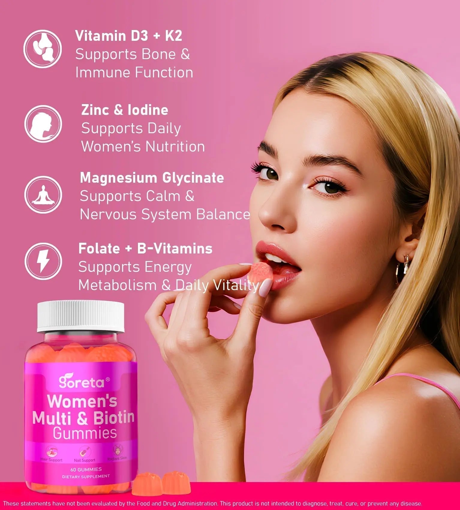 Goreta Women’s Multivitamin Gummies with Biotin 2,500 mcg – 15 Key Nutrients, Sugar-Free Mixed Berry, Pectin-Based, 60 Count Goreta uk supplements