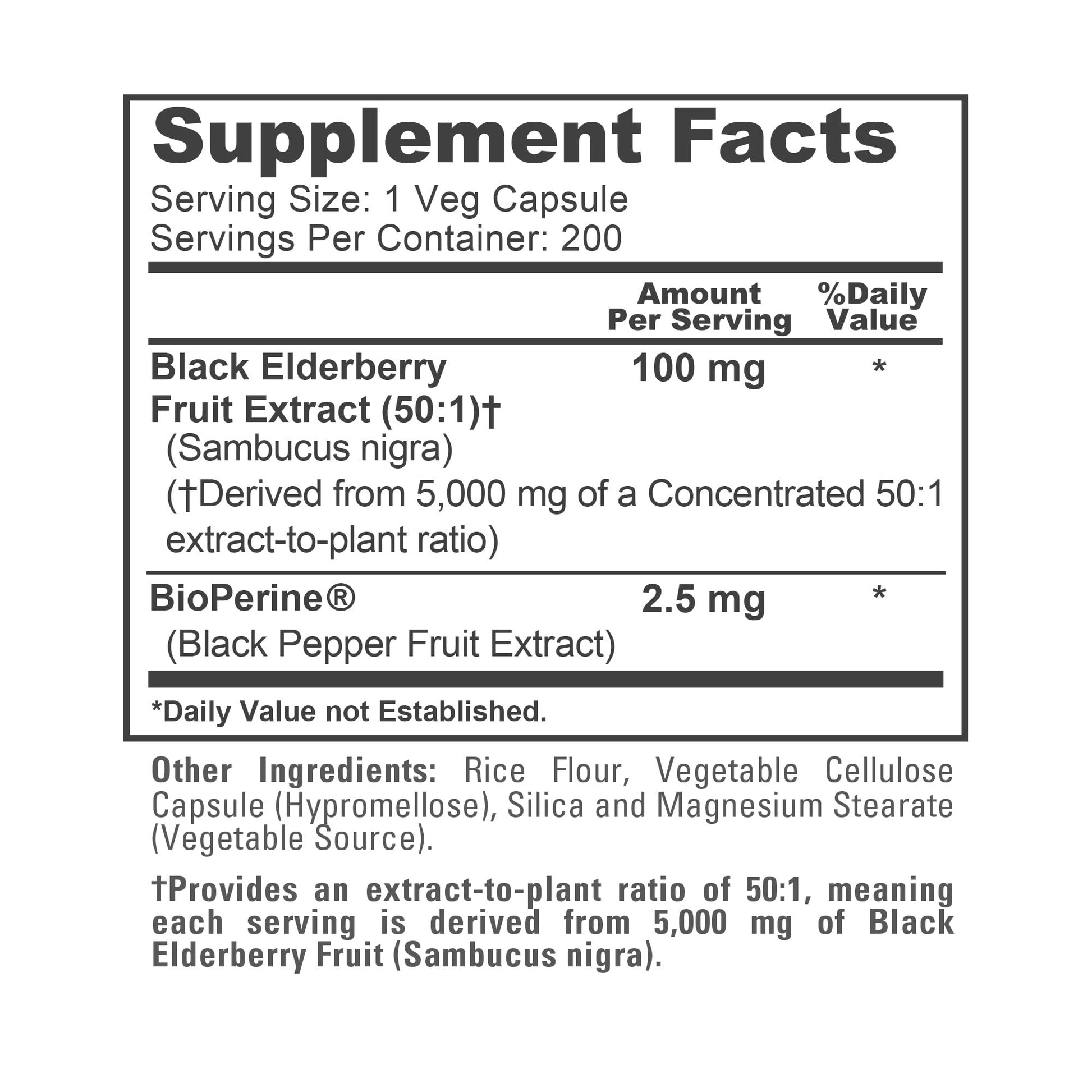 NusaPure Black Elderberry 50:1 Extract, 100 mg Equivalent to 5,000mg per Veggie Capsules, 200 Count (Vegan, Non-GMO, Bioperine) Dietary Supplement NusaPure uk supplements