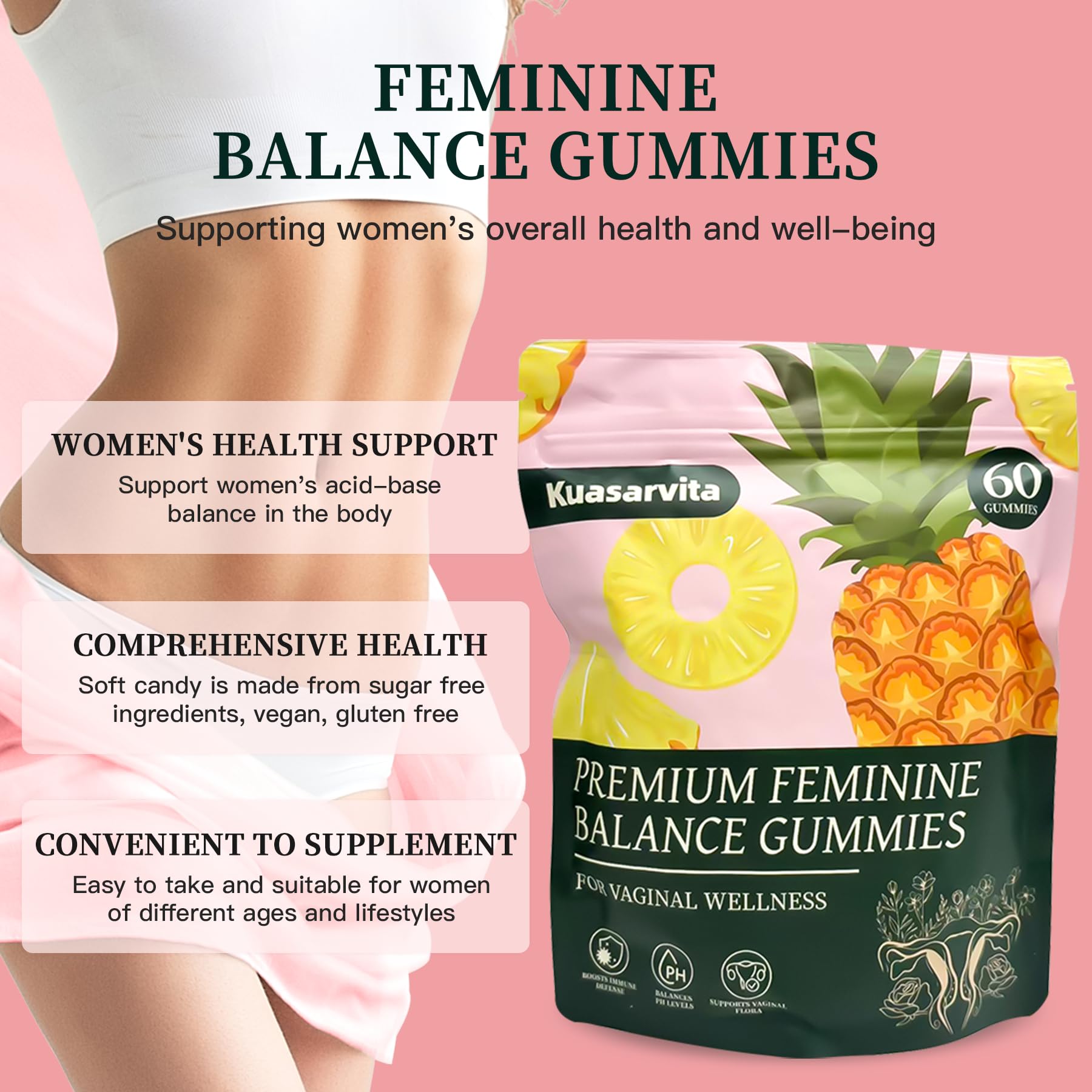 Kuasarvita Peeshlita Women’s Vaginal Probiotics Gummies – pH Balance Support + Feminine Wellness & Comfort, Pineapple Flavor, Natural Probiotic Blend – 60 Gummies Kuasarvita uk supplements