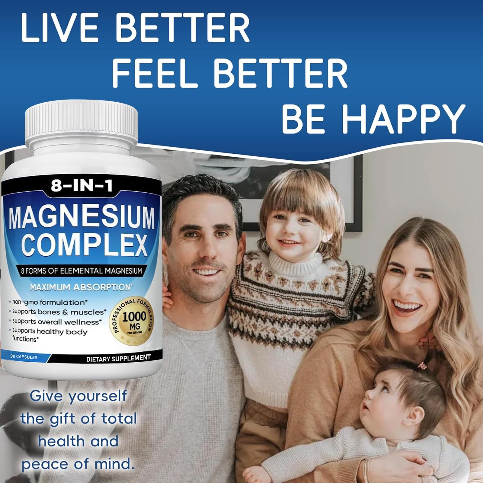 Magnesium Complex Supplement 8 Elemental 1000mg with Glycinate,Citrate for Muscle, Recovery, Stress, Energy, Bone Health, Vegan Non-GMO 180 Capsules, Magnesium Supplement for Women, Men, 2 Bottle caicieter uk supplements