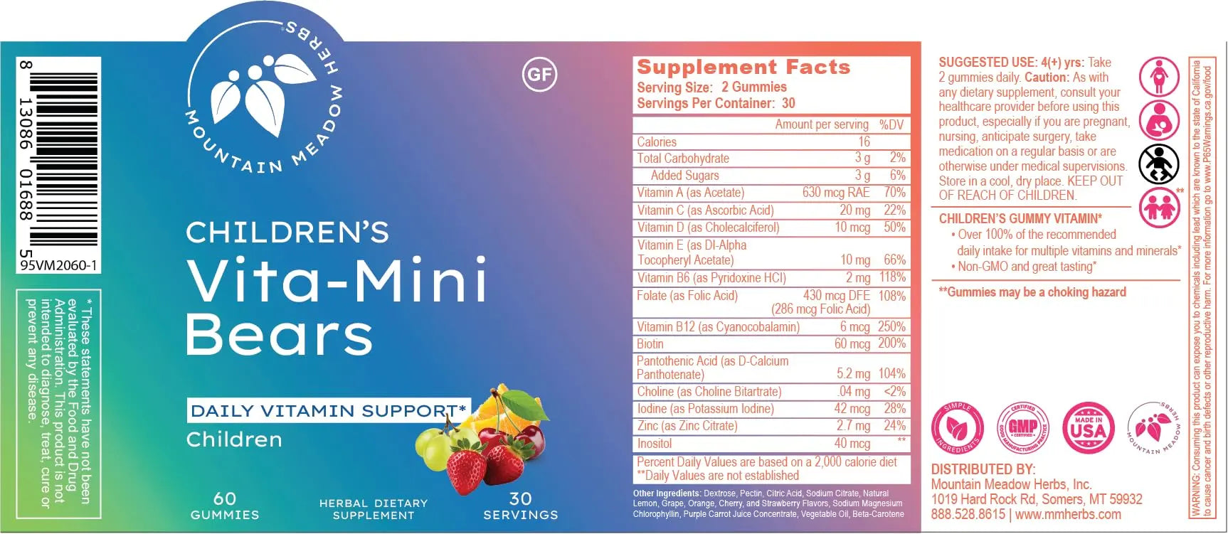 Mountain Meadow Herbs Vita-Mini Bears for Children | Multivitamin with Biotin, Folic & Pantothenic Acid, Iodin, Zinc | Mountain Meadow Herbs uk supplements