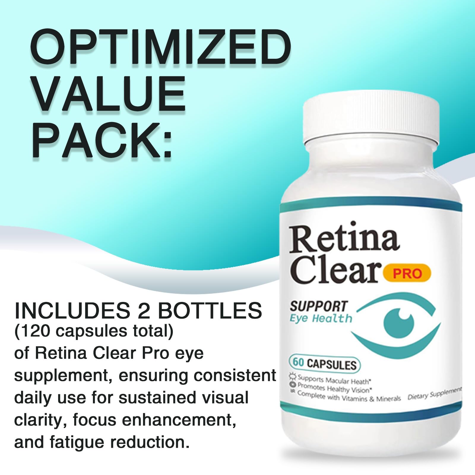 Vunexo Retina Clear Pro Eye Health Support Supplement, with Minerals and Vitamins, Lutein and Bilberry Extract Supports Visual Clarity, Eye Fatigue Relief & Focus（2PCS Vunexo uk supplements