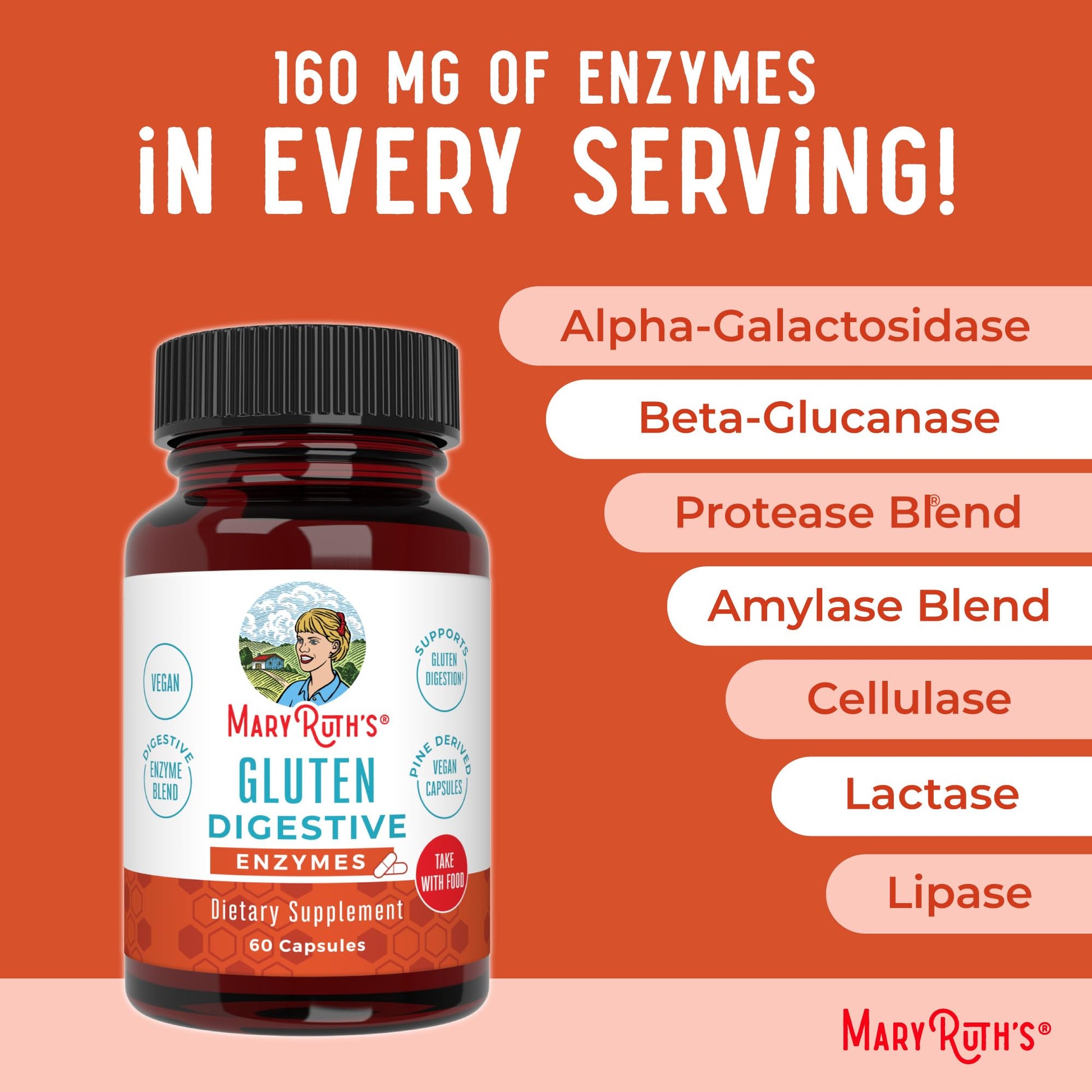 MaryRuth’s Gluten Digestive Enzymes | Up to 2 Month Supply | Proprietary Enzyme Blend | Vegan Pine-Based Capsules | Non-GMO | 60 Count MARYRUTH'S uk supplements