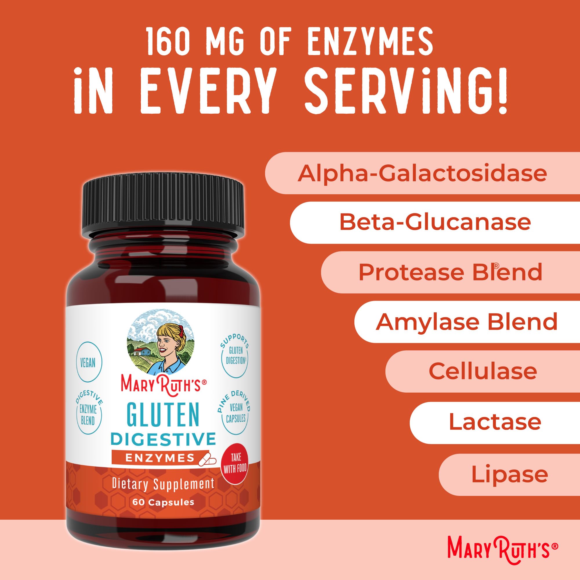 MaryRuth’s Gluten Digestive Enzymes | Up to 2 Month Supply | Proprietary Enzyme Blend | Vegan Pine-Based Capsules | Non-GMO | 60 Count MARYRUTH'S uk supplements