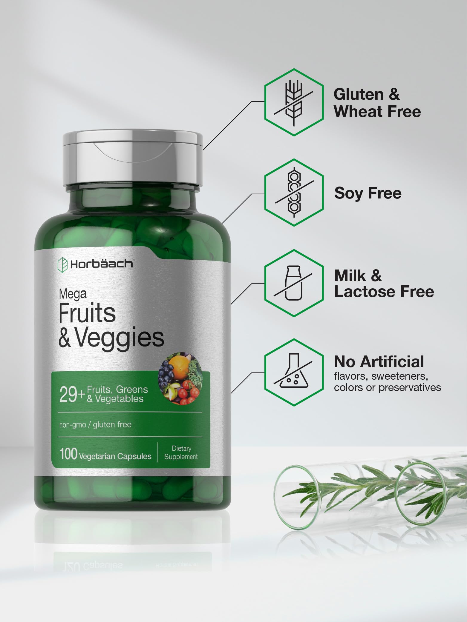 Horbäach Mega Fruits and Veggies Supplement | 100 Capsules | Vegetarian, Non-GMO and Gluten Free Horbäach uk supplements