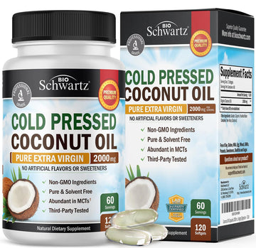Coconut Oil Capsules 2000mg - Organic Pure Extra Virgin Unrefined Cold Pressed MCT BioSchwartz uk supplements