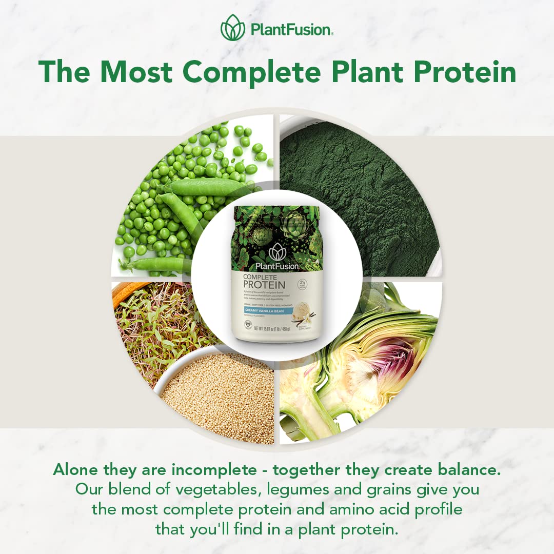 PlantFusion Complete Vegan Protein Powder - Plant Based Protein Powder With BCAAs, Digestive Enzymes and Pea Protein - Keto, Gluten Free, Soy Free, Non-Dairy, No Sugar, Non-GMO - Vanilla Bean 2 lb PlantFusion uk supplements