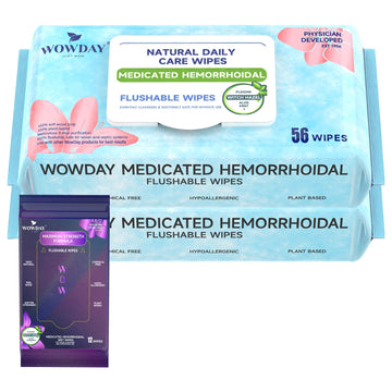 Wowday Flushable Hemorrhoid Wipes | Medicated Witch Hazel Wipes Ph Balanced | 112 Count Natural Fragrance Free Adult Hemorrhoids Witch Hazel Wipe for Butt Itch WowDay uk supplements