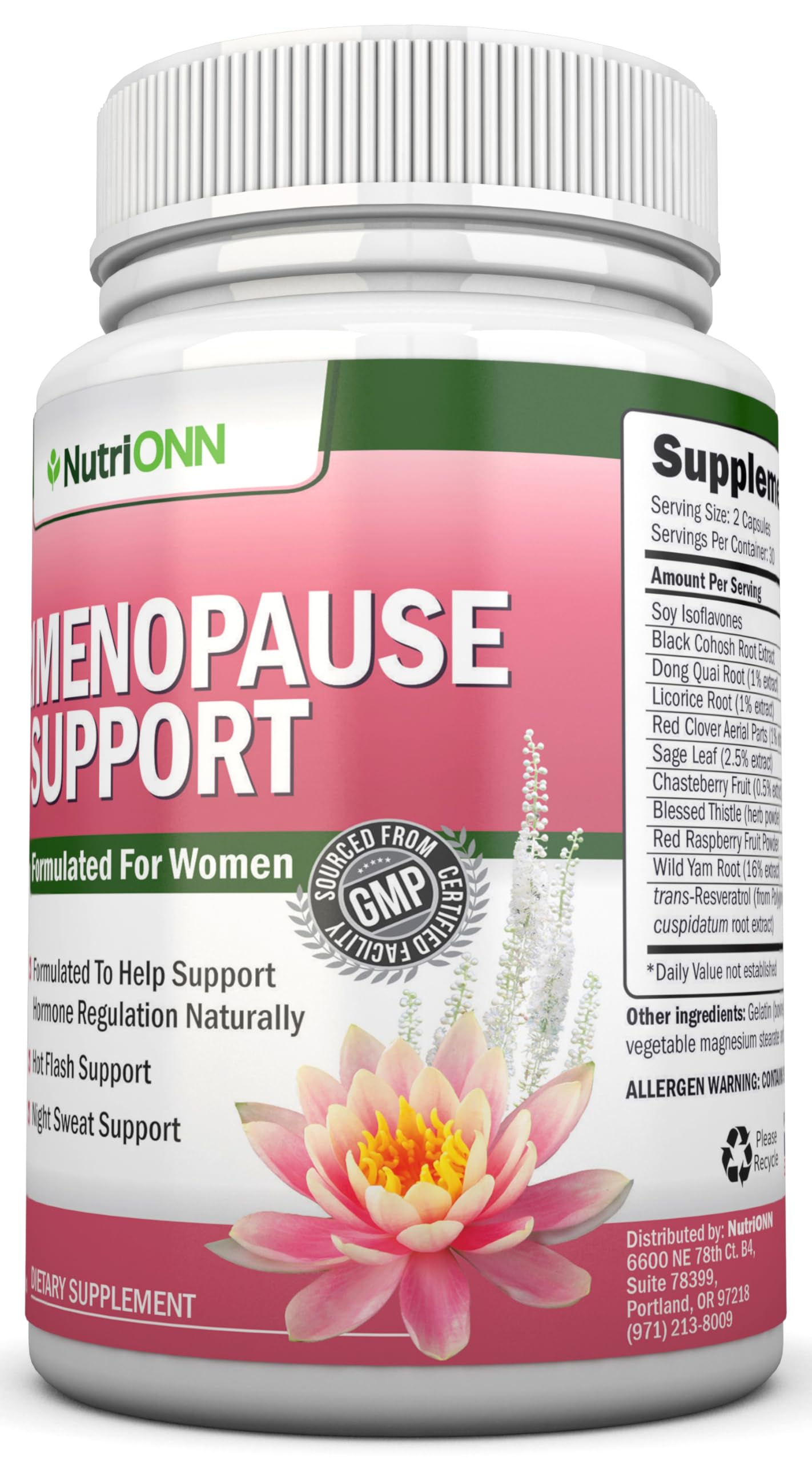 NutriONN Perimenopause Supplement for Women - Natural Support for Hot Flashes & Night Sweats - Improved Mood & Sleep - 11 Herbal Ingredients with Black Cohosh & Red Clover - Hormone Balance - Non-GMO NutriONN uk supplements