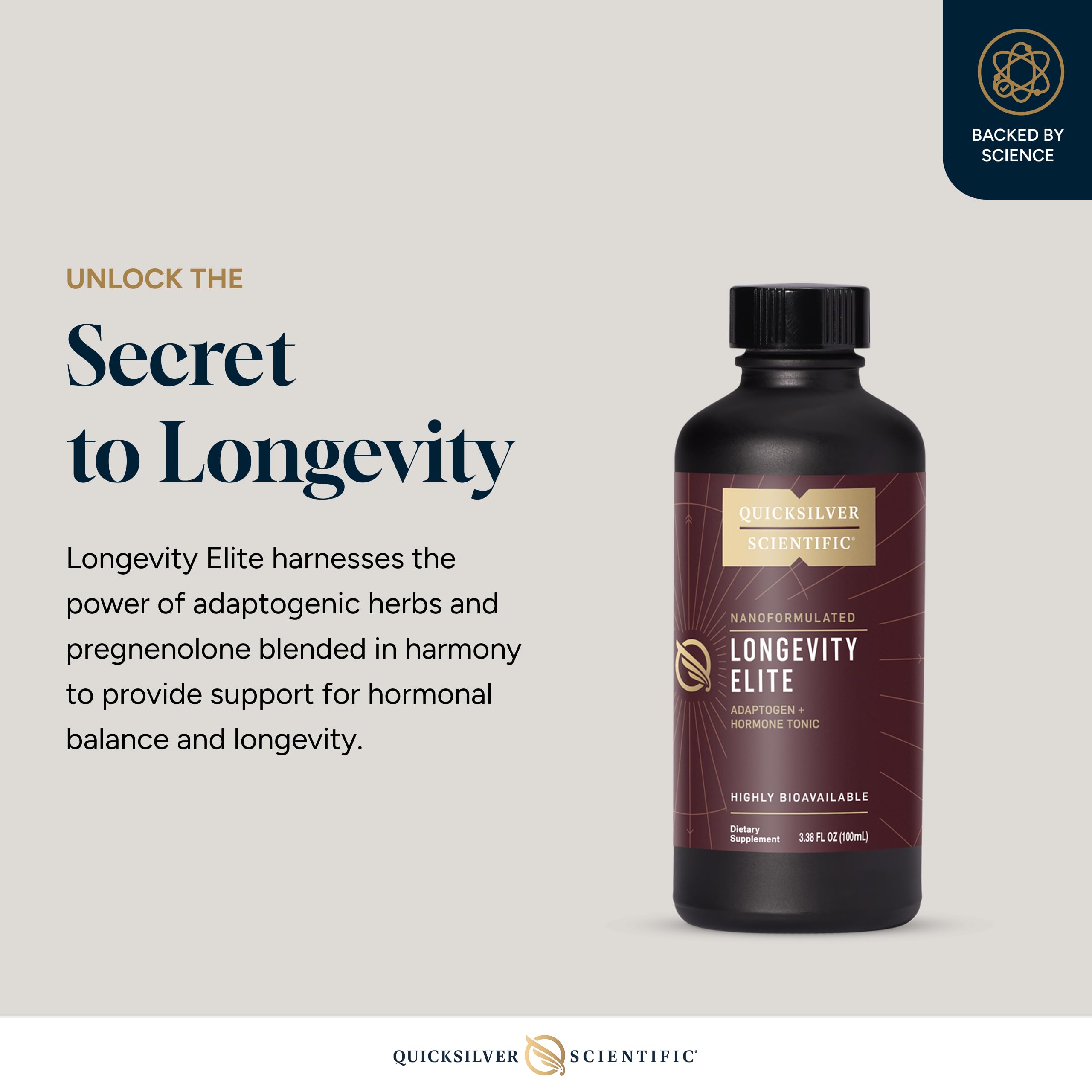 Quicksilver Scientific Longevity Elite - Liposomal Adaptogen + Pregnenolone Tonic - Herbal Supplements Designed for Age Optimization Support While Targeting AMPK, Sirtuins + Telomeres (100ml) Quicksilver Scientific uk supplements
