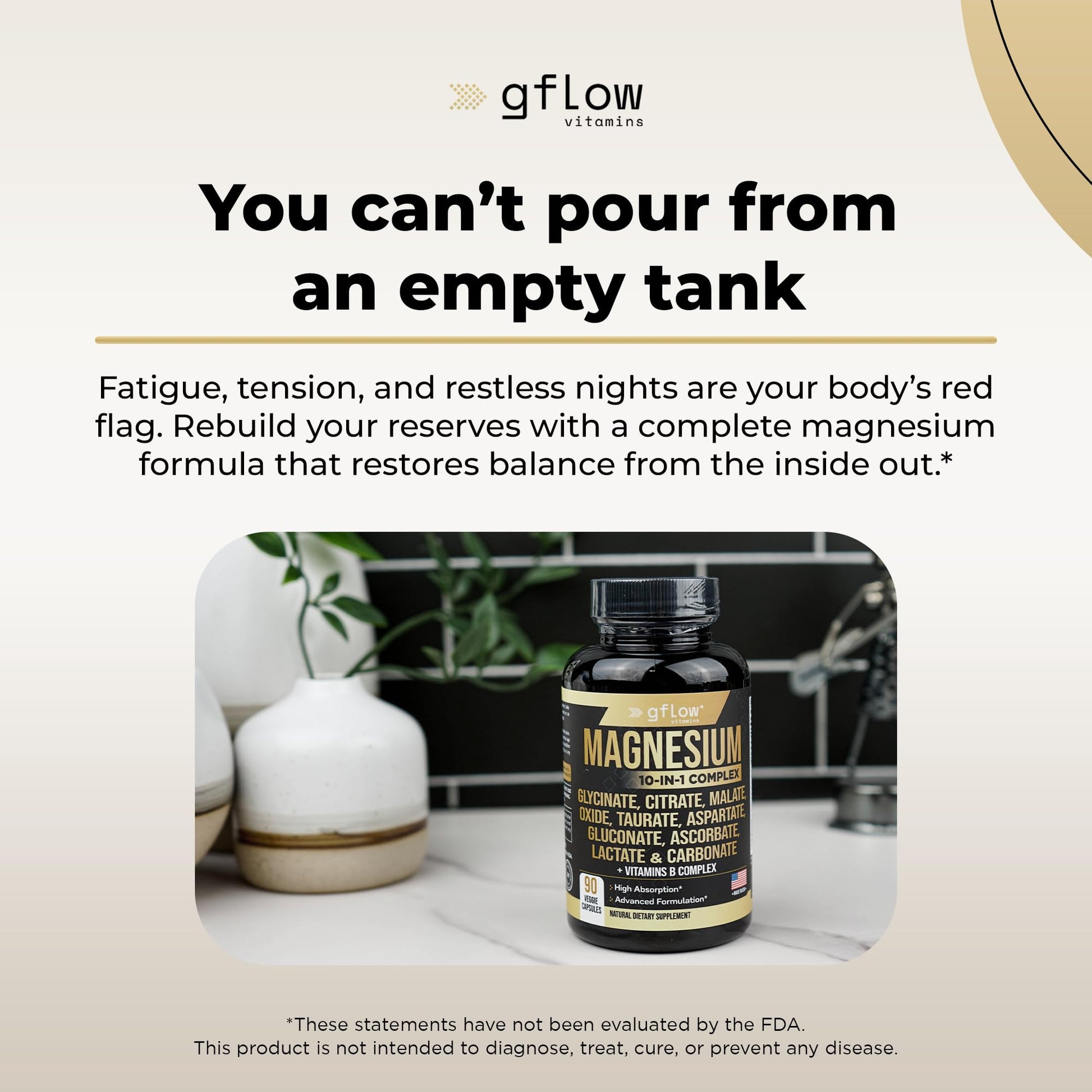 gflow vitamins Magnesium Complex Supplement - 10 Active Forms, Glycinate, Citrate, Malate, Oxide, Taurate, Aspartate, Gluconate, Ascorbate, Lactate, Carbonate, Plus More with Vitamin C B1 B2 B6 B12 gflow vitamins uk supplements