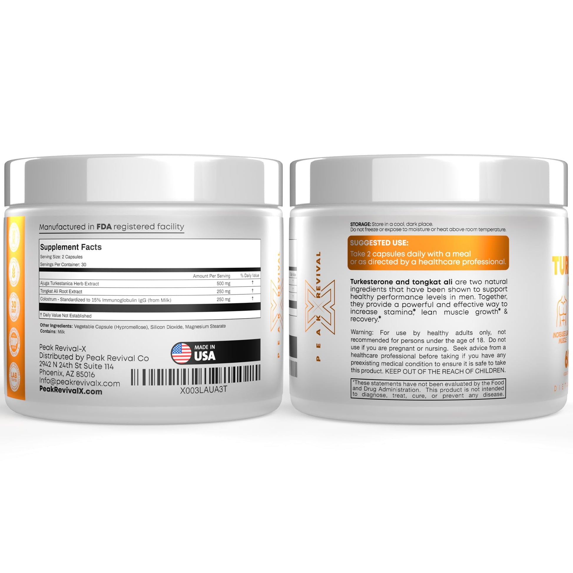 Peak Revival-X Turkesterone & Tongkat Ali 1000mg Supplement - 500mg Ajuga Turkestanica Per Serving Increase Stamina, Lean Muscle Growth & Recovery - Made in The USA (60 Capsules) Peak Revival-X uk supplements