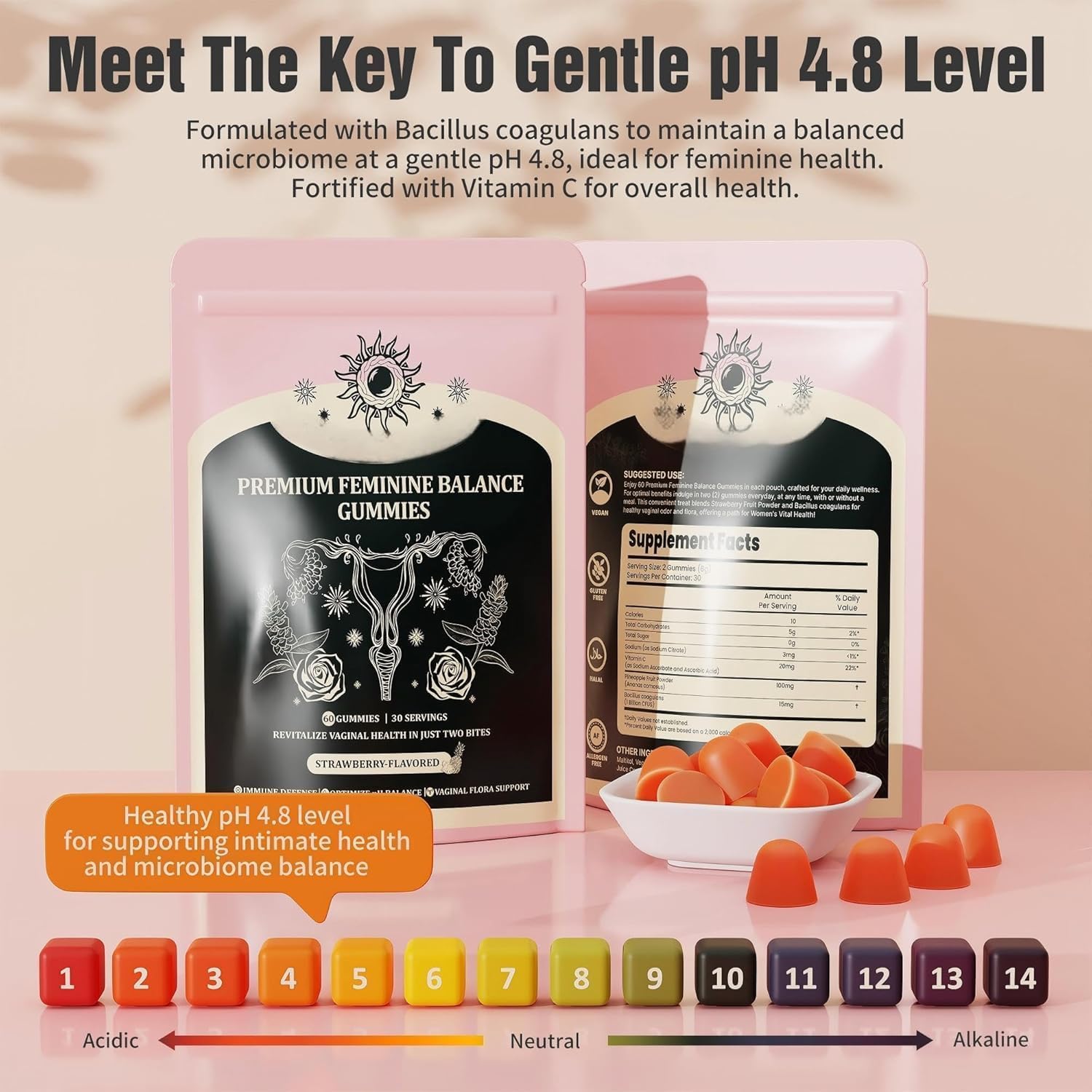 NIUSISE Feminine Balance Gummies, Premium Balance Supplement for Women PH Health, Immune Support, Vegan, Gluten-Free - Hawaiian Pineapple - 120 Gummies - 60 Servings 2 Pack. NIUSISE uk supplements