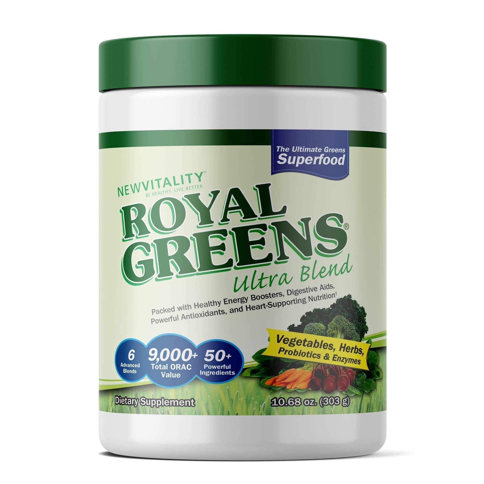 New Vitality Royal Greens Superfood Powder | Healthy Veggie Powder with Probiotics, Enzymes, Antioxidants, Wheat Grass & Greens 10.75oz (30 Day Supply) New Vitality uk supplements