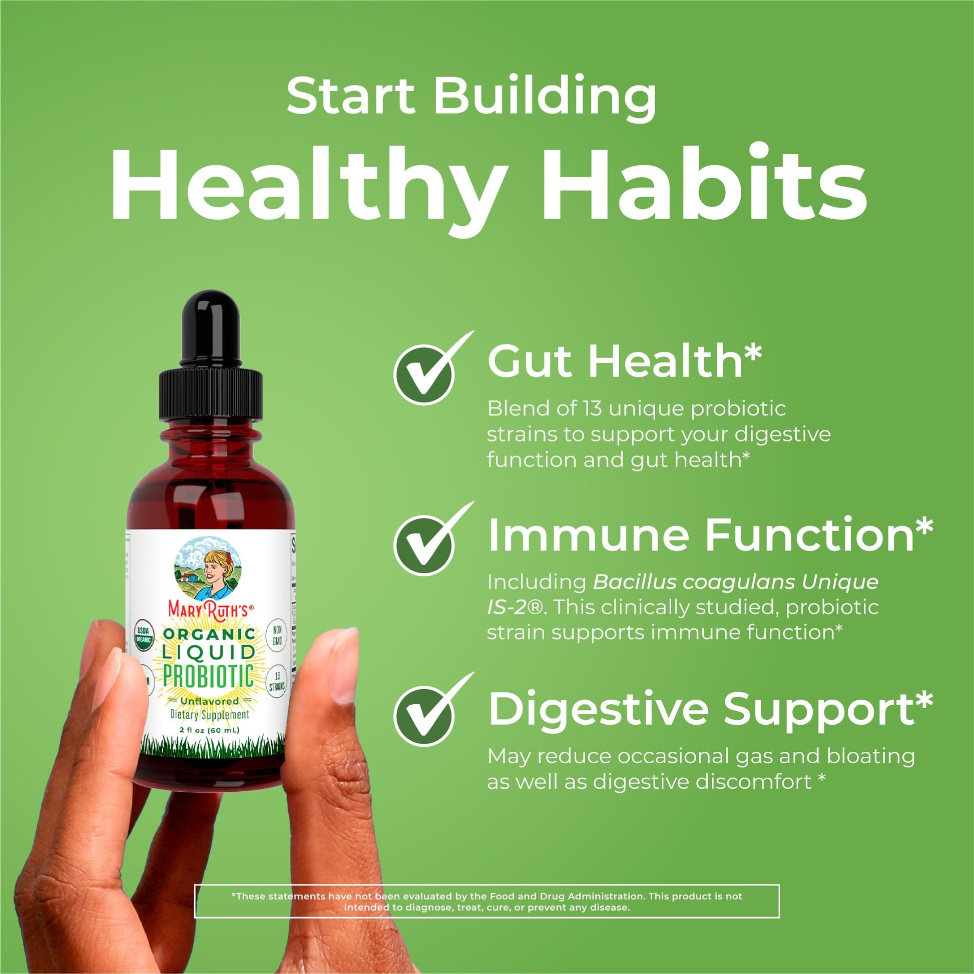 MaryRuth Organics Liquid Probiotic for Ages 4+ | 2 Billion CFU | 13 Probiotic Strains | Gut Health & Digestive Support | Gas & Bloating Support | Vegan | Gluten Free | Travel-Friendly | 20 Servings MARYRUTH'S uk supplements