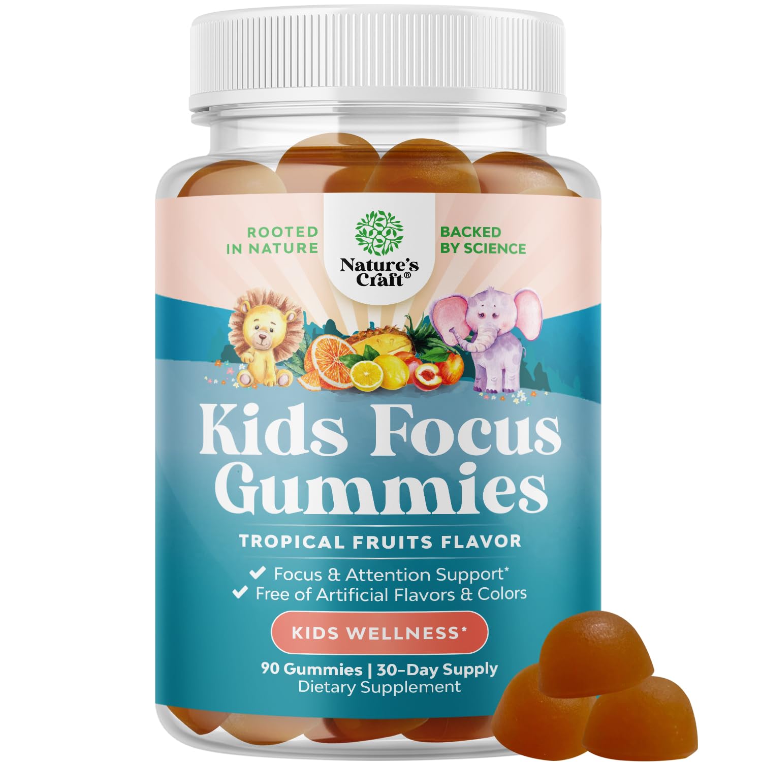 Kids Focus Gummies - Nootropics Brain Support Supplement for Kids with Green Tea Extract, B6 & B12 Vitamins for Memory and Brain Focus - Herbal Concentration Chews for Children - 90 Count Natures Craft uk supplements
