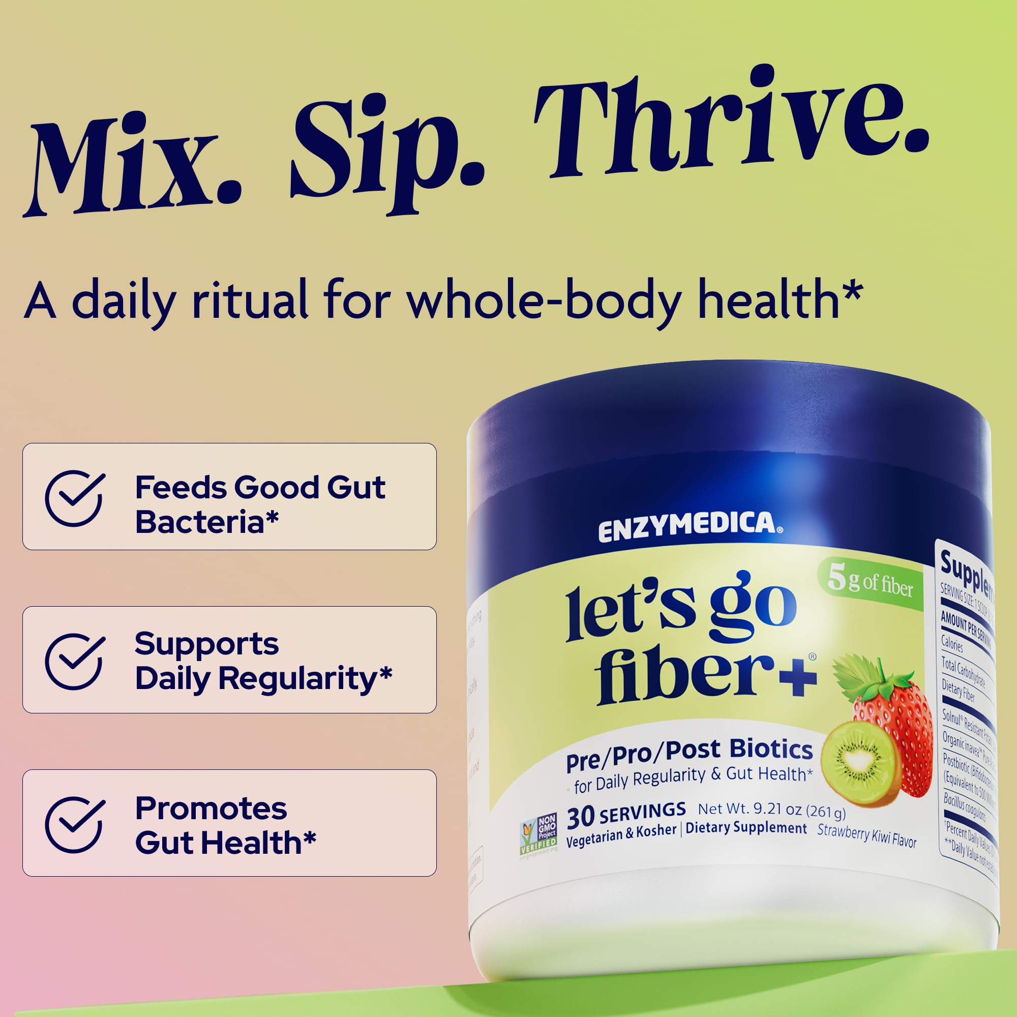 Enzymedica, Let’s Go Fiber+ Strawberry & Kiwi, Prebiotics & Probiotics, Postbiotic, Soluble Fiber for Gut Health, Regularity, Powder for Men & Women, Sugar-Free, 30 Servings Enzymedica uk supplements