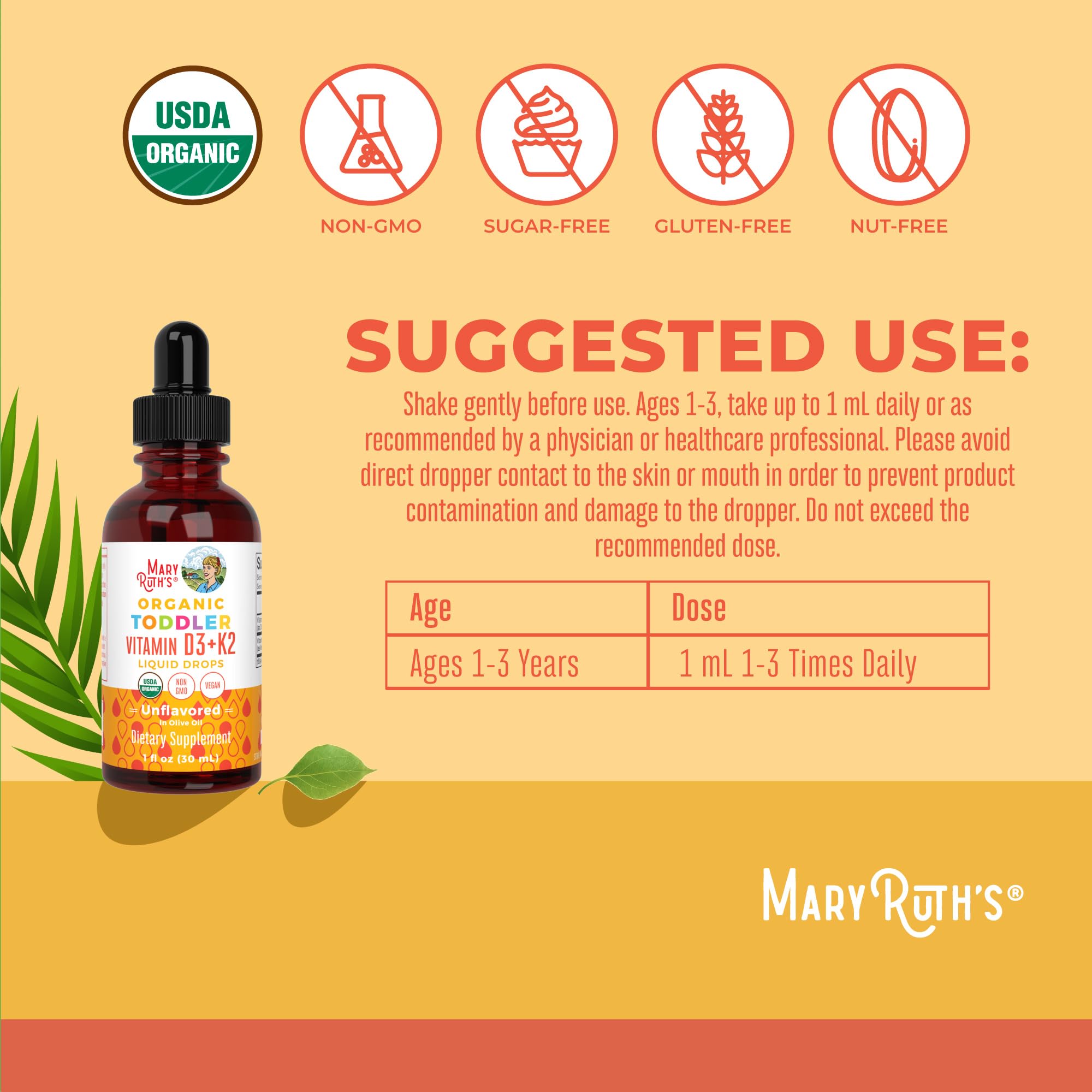 MaryRuth Organics Vitamin D3 | Vitamin K2 | Vitamin D3 K2 Drops | K2 D3 Vitamin Liquid Supplement for Toddlers | Kids Supplement for Calcium Absorption Strong Bones | Vegan | Gluten Free | 1 Fl Oz MARYRUTH'S uk supplements